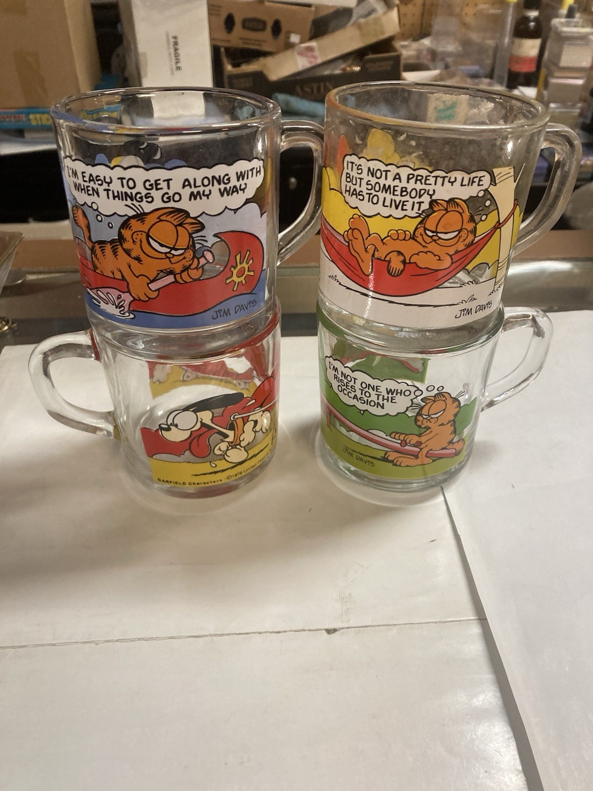 1978 Mcdonald’s Garfield Characters 4 Piece Glass Mug Set Odie Nice Shape
