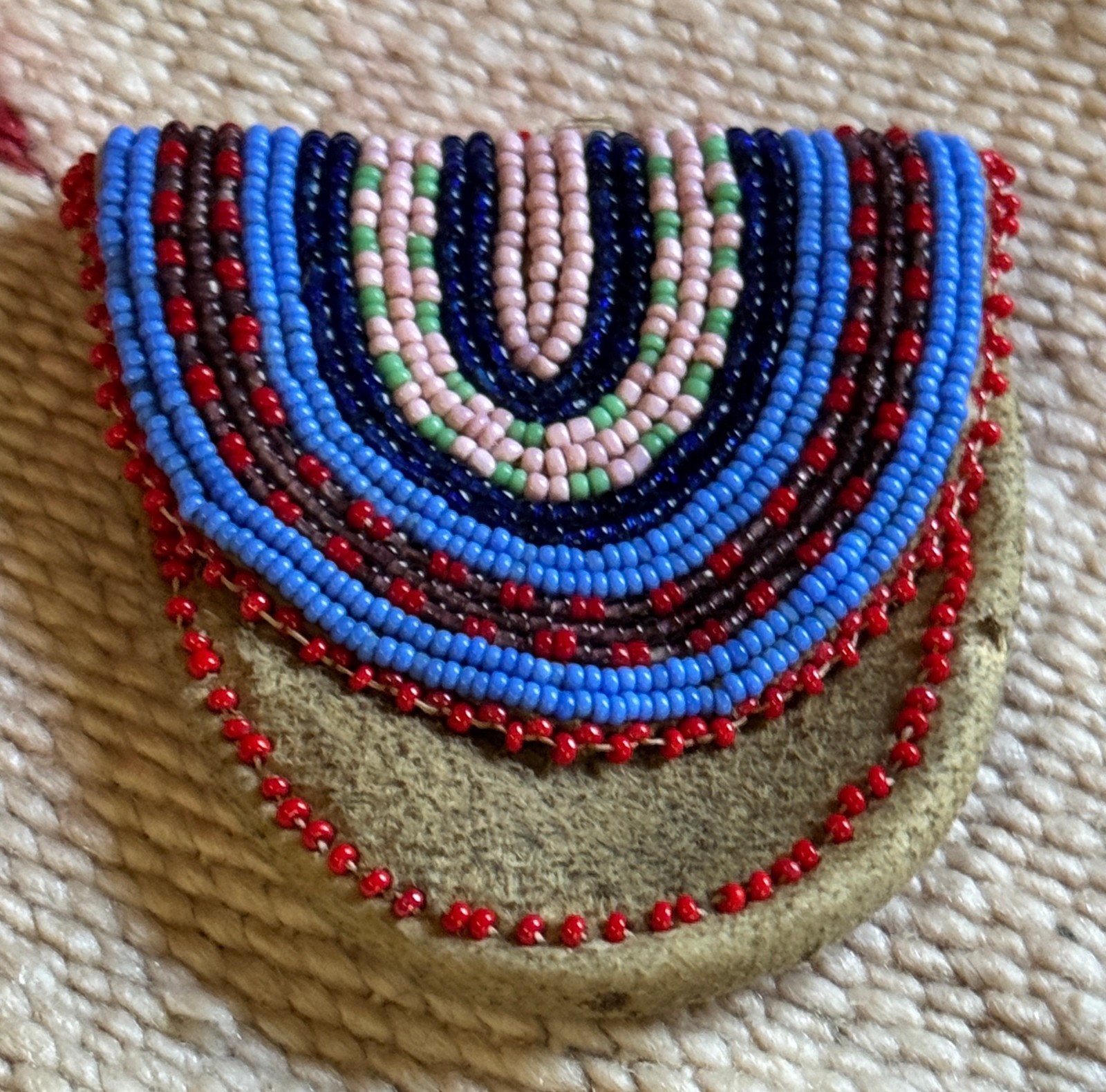 Vintage Native American Beaded Buckskin Medicine Pouch Bag Snap Closure 3.5 in