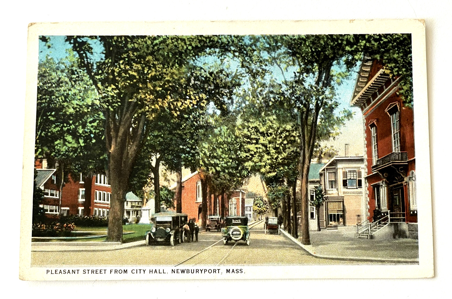 Pleasant Street Newburyport Massachusetts Postcard 1c Franklin Posted 1929 VG