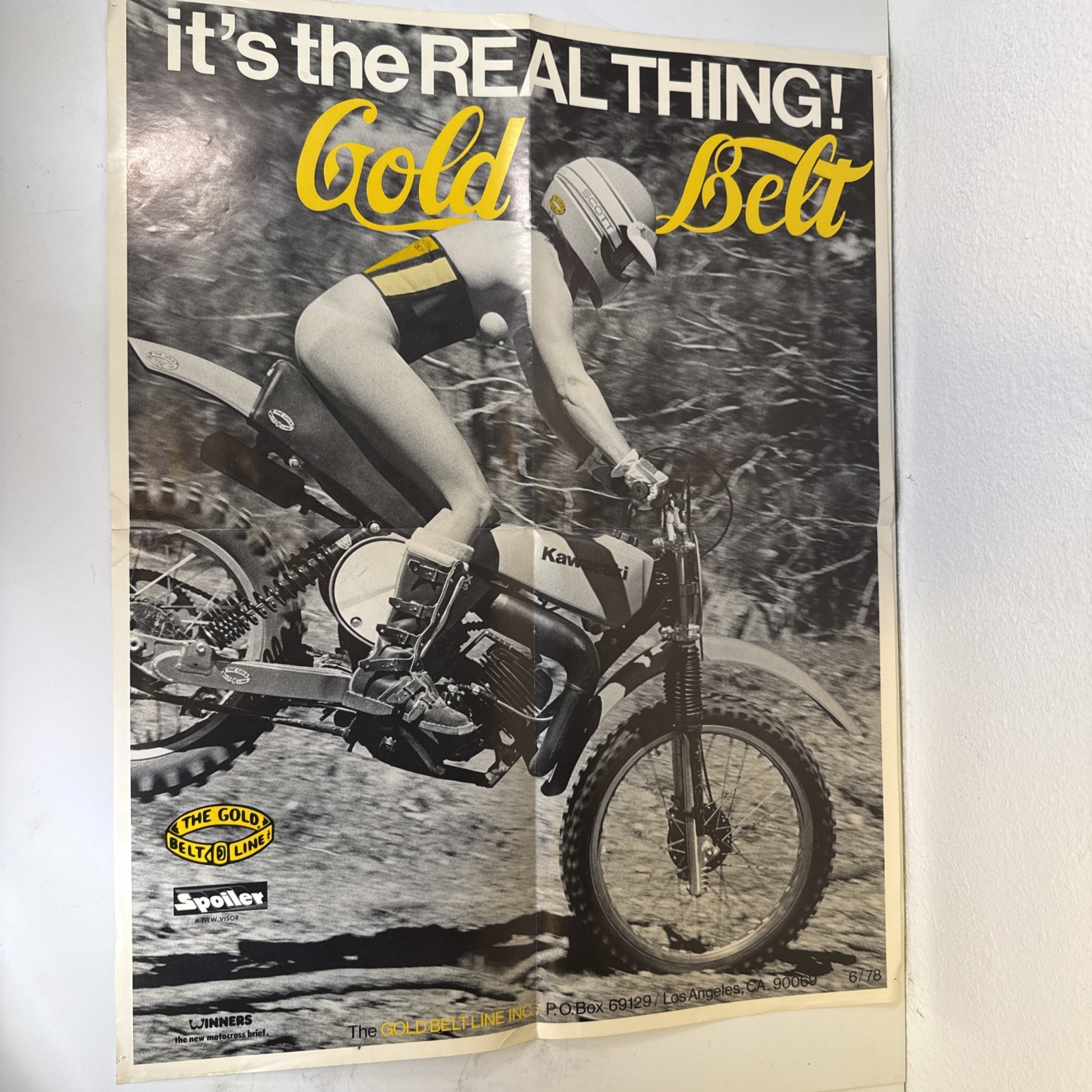 Vintage Motorcycle Poster Gold Belt Line 1978 78 Kawasaki KX250 Original Spoiler