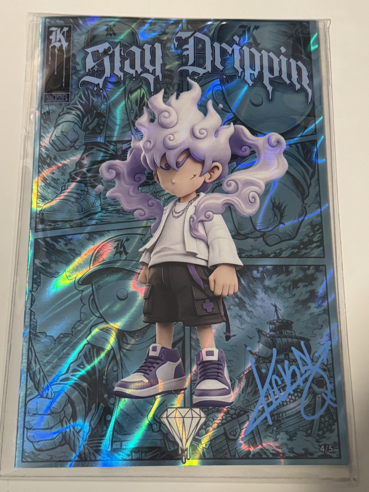 MONKEY D LUFFY - STAY DRIPPIN SIGNED KICKSTRADOMIS VARNISHED FOIL 4/5 ONE PIECE MONKEY D LUFFY - STAY DRIPPIN SIGNED KICKSTRADOMIS VARNISHED FOIL 4/5 ONE PIECE