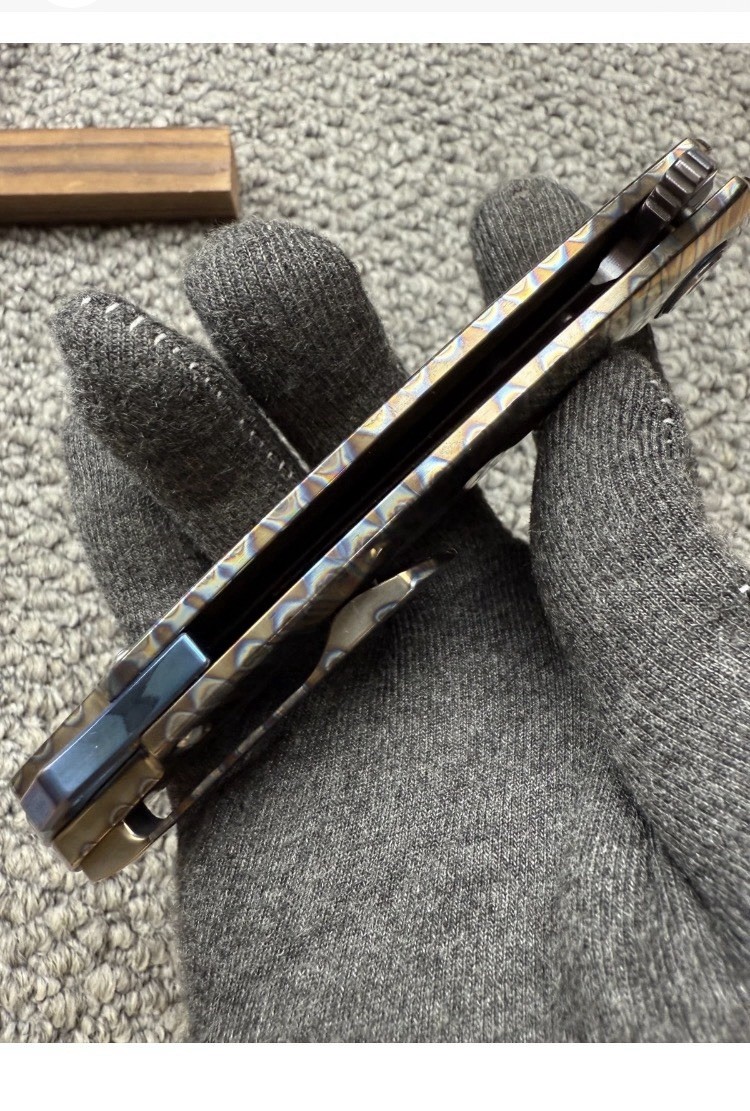 Color Anodized Twist Damascus Folding Knife Titanium Handle EDC Pocket Knife