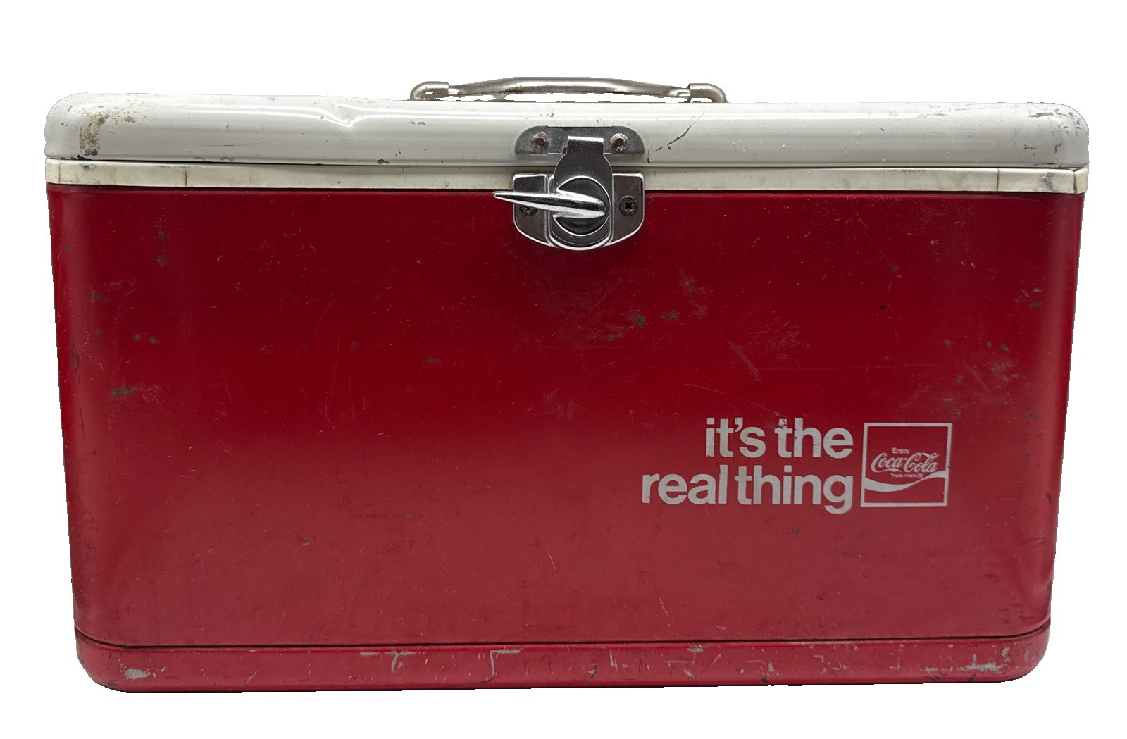 Vintage 1970s-1960s Coca-Cola Thermos Metal Cooler “It’s the Real Thing” Vintage 1970s-1960s Coca-Cola Thermos Metal Cooler “It’s the Real Thing”