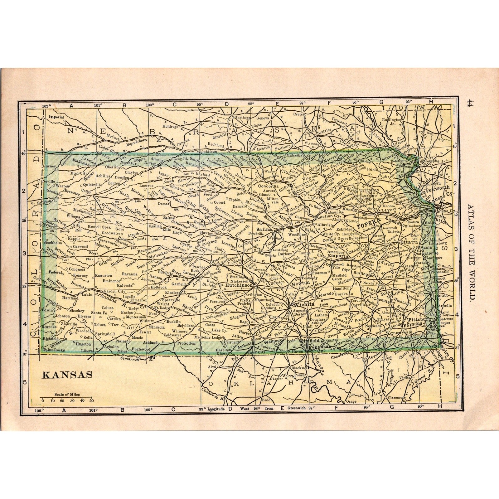 Vintage Map of Kansas and Oklahoma 1910 Map SL1