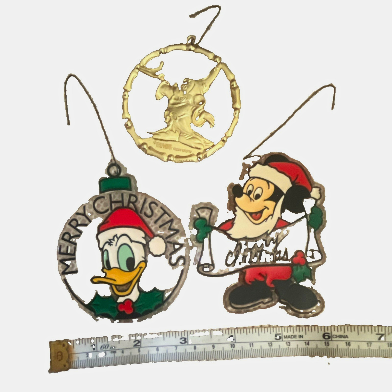 Disney 3pc Metal Christmas Ornaments Lot Mickey Mouse & Donald Duck 1983
