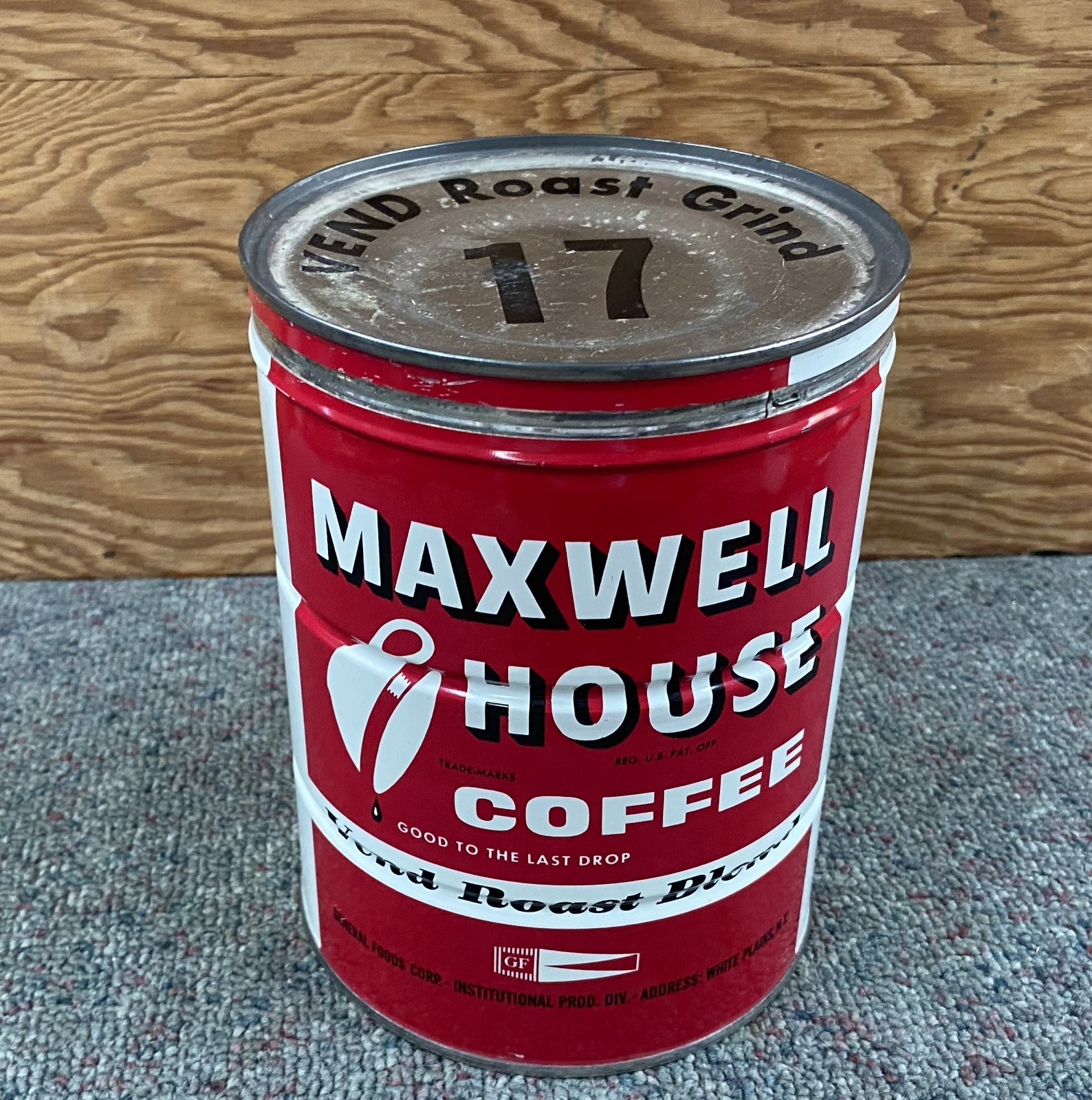 GREAT Vintage MAXWELL HOUSE COFFEE Tin Advertising LARGE Can w/ COVER ~W@W