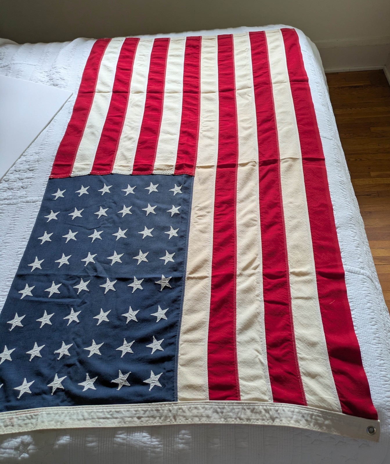 Vtg 48 Star Dettras Bull Dog Bunting American Flag, 3' x 5',  USA, Stitched