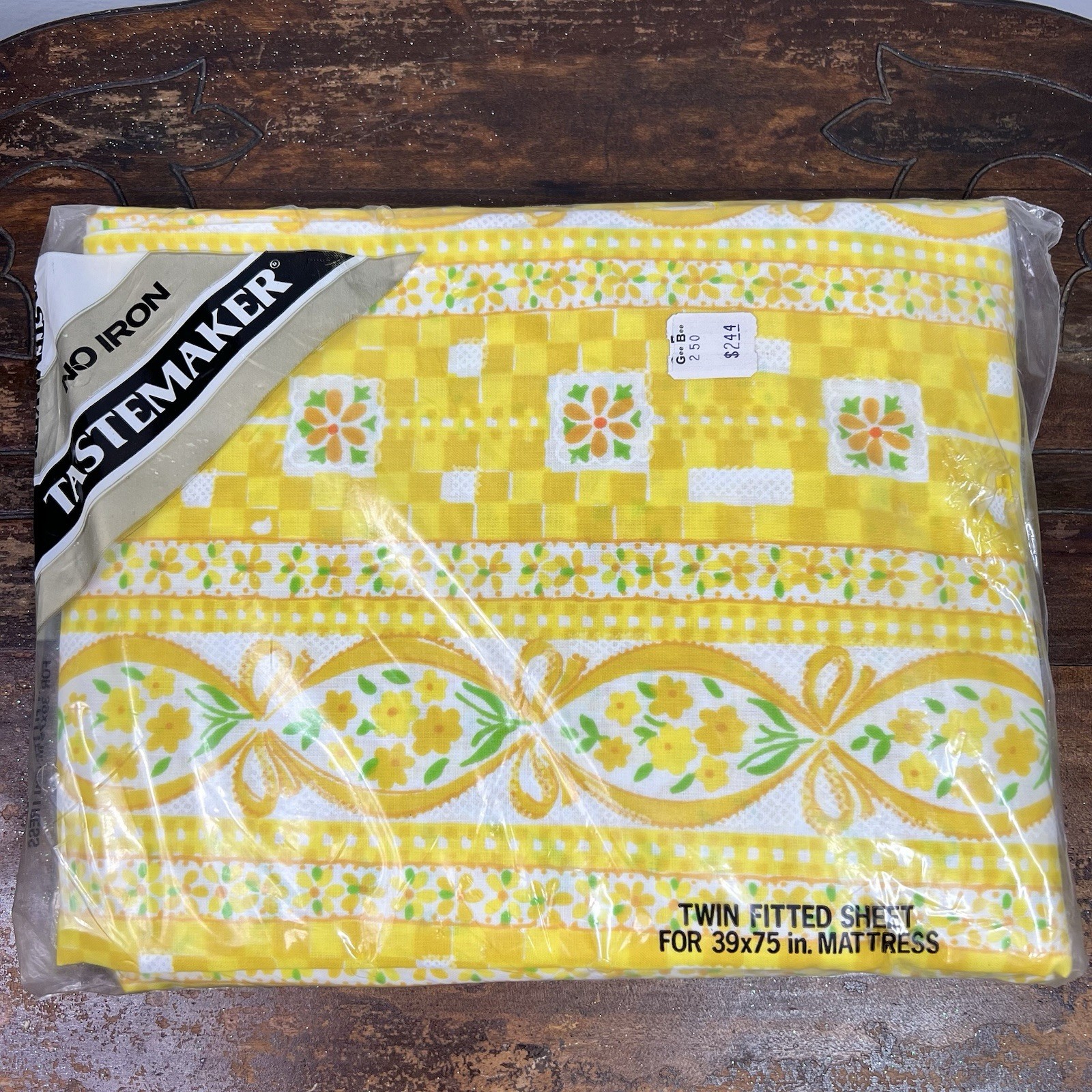 Vintage Tastemaker By Mohawk No Iron Muslin Twin Fitted Sheet New Yellow Floral