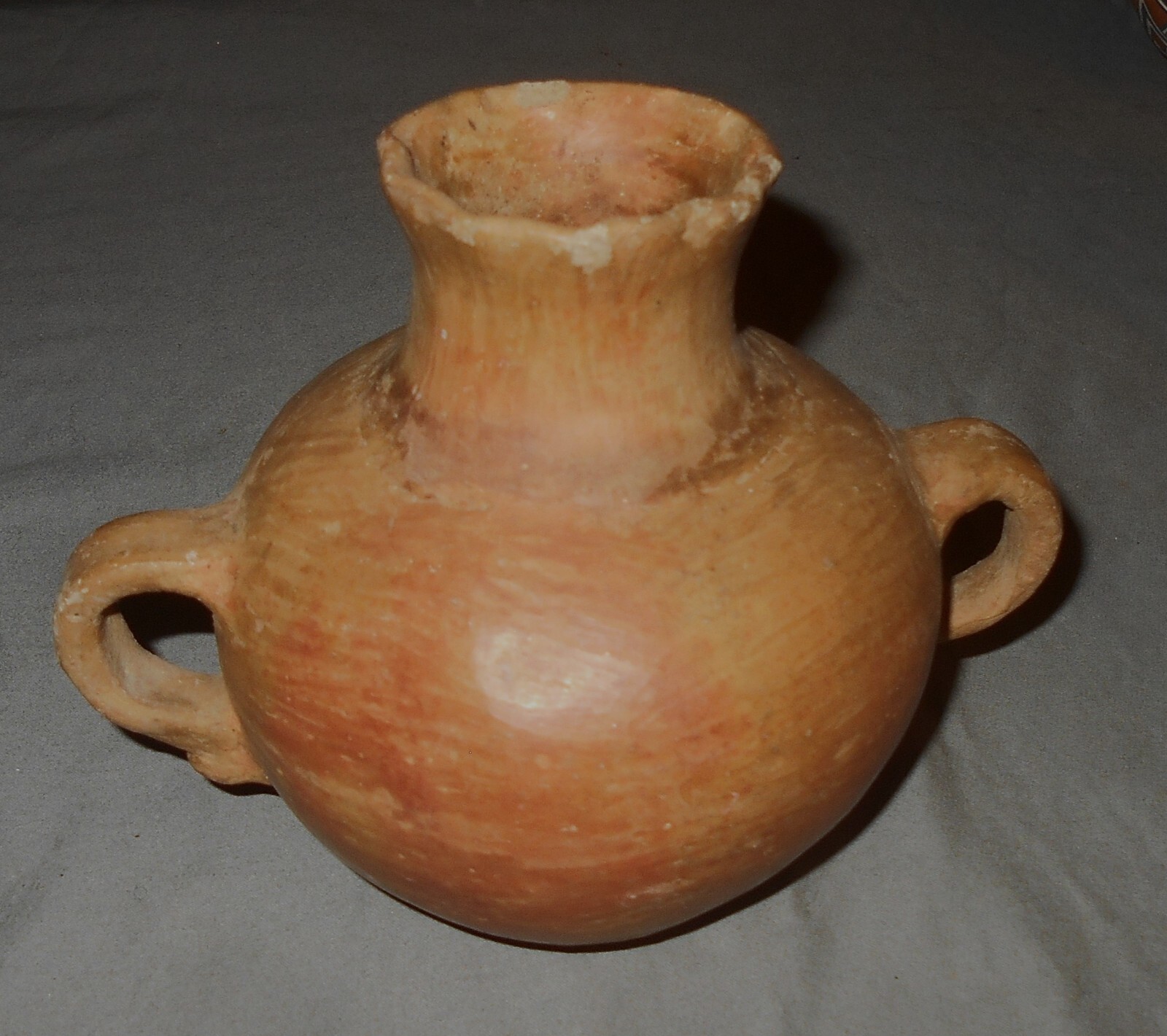 Primitive & Old Small Terra Cotta Double Handled Vase 4 1/2 Primitive & Old Small Terra Cotta Double Handled Vase 4 1/2