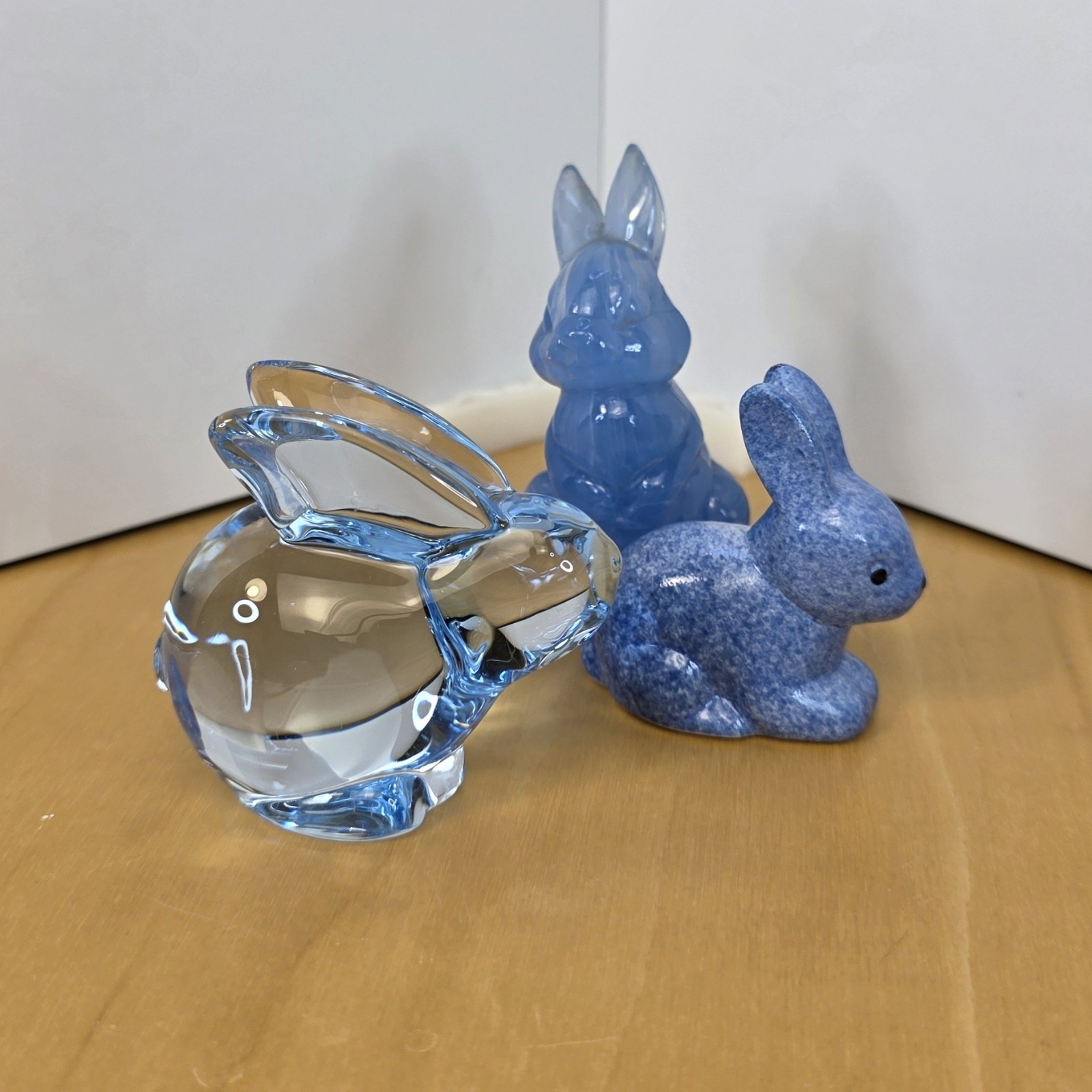 Three Small Blue Rabbits- Glass - Ceramic- Resin