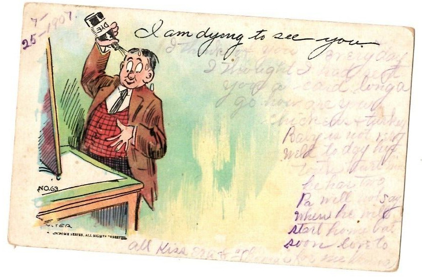 I Am Dying to See You Postcard 1907 Humor Man Dying His Hair Comic Antique I Am Dying to See You Postcard 1907 Humor Man Dying His Hair Comic Antique