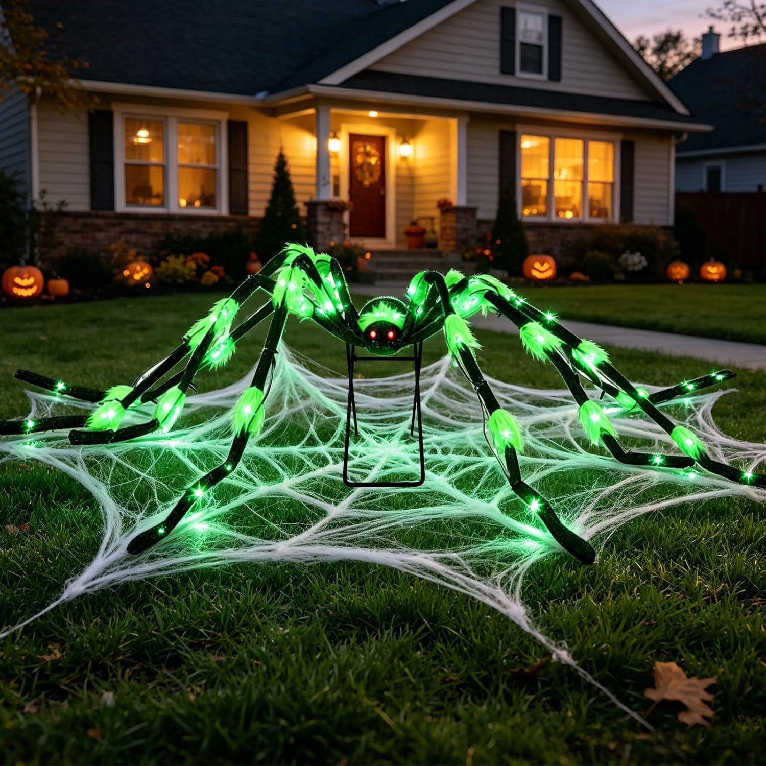 1 Pack 8 Modes 6.7 Ft(Wide) Halloween Giant Spider,Light up Spider with 36 Green 1 Pack 8 Modes 6.7 Ft(Wide) Halloween Giant Spider,Light up Spider with 36 Green