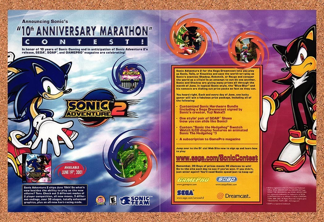2001 Sonic Adventure 2 Sonic 10th Anniversary Contest Original Ad / Promo v2 2001 Sonic Adventure 2 Sonic 10th Anniversary Contest Original Ad / Promo v2