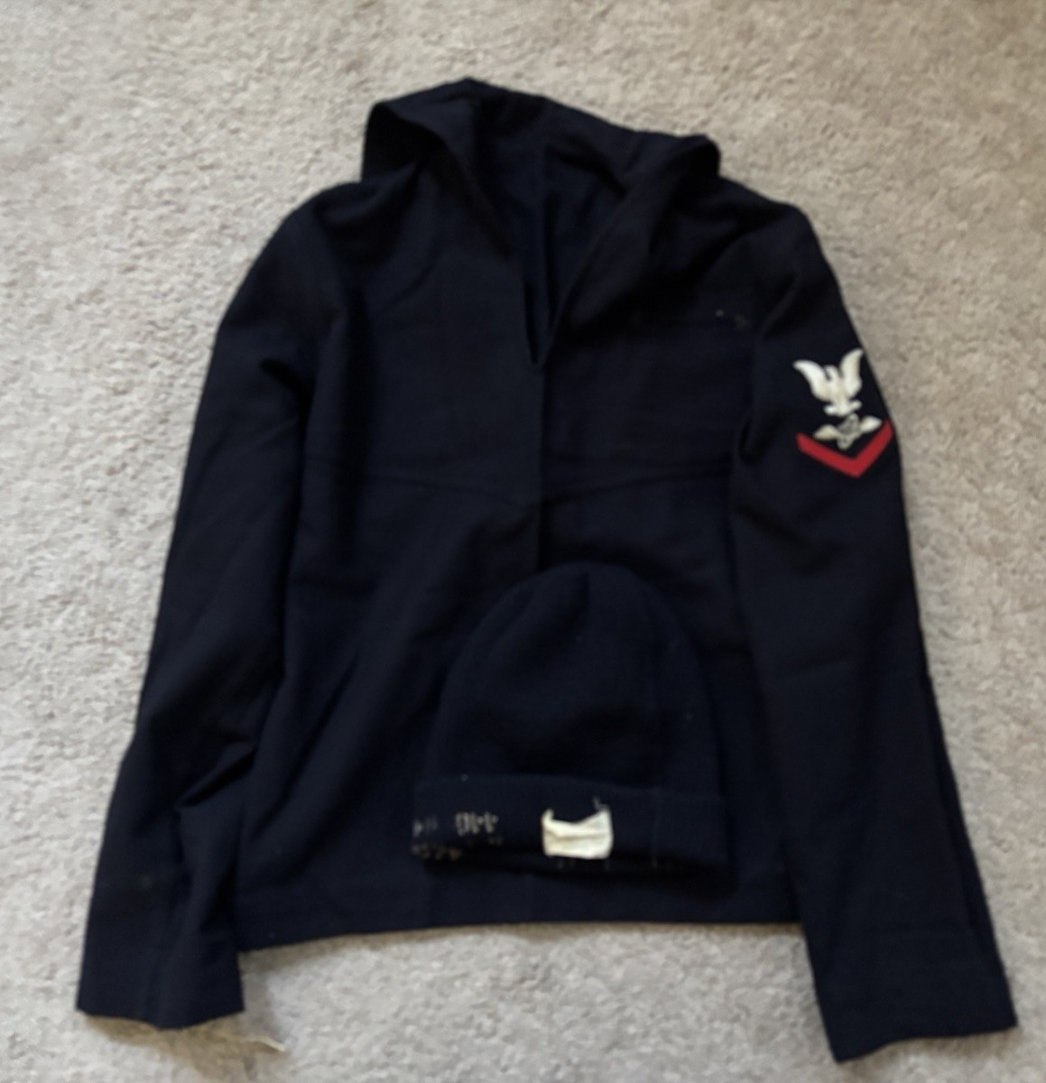 WWII Korean War US Navy Uniform Jumper And Watch Cap Named Aviation