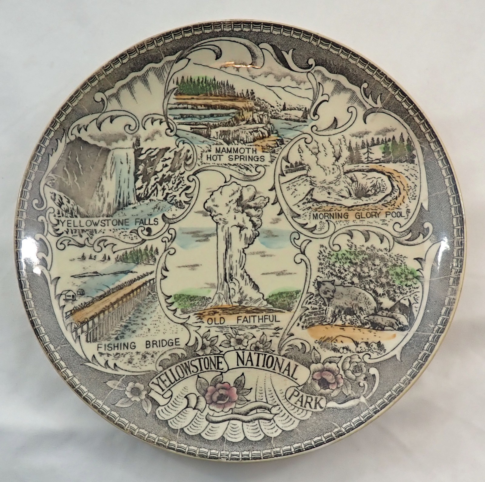 Vintage Yellowstone National Park Brown Transferware Souvenir Plate