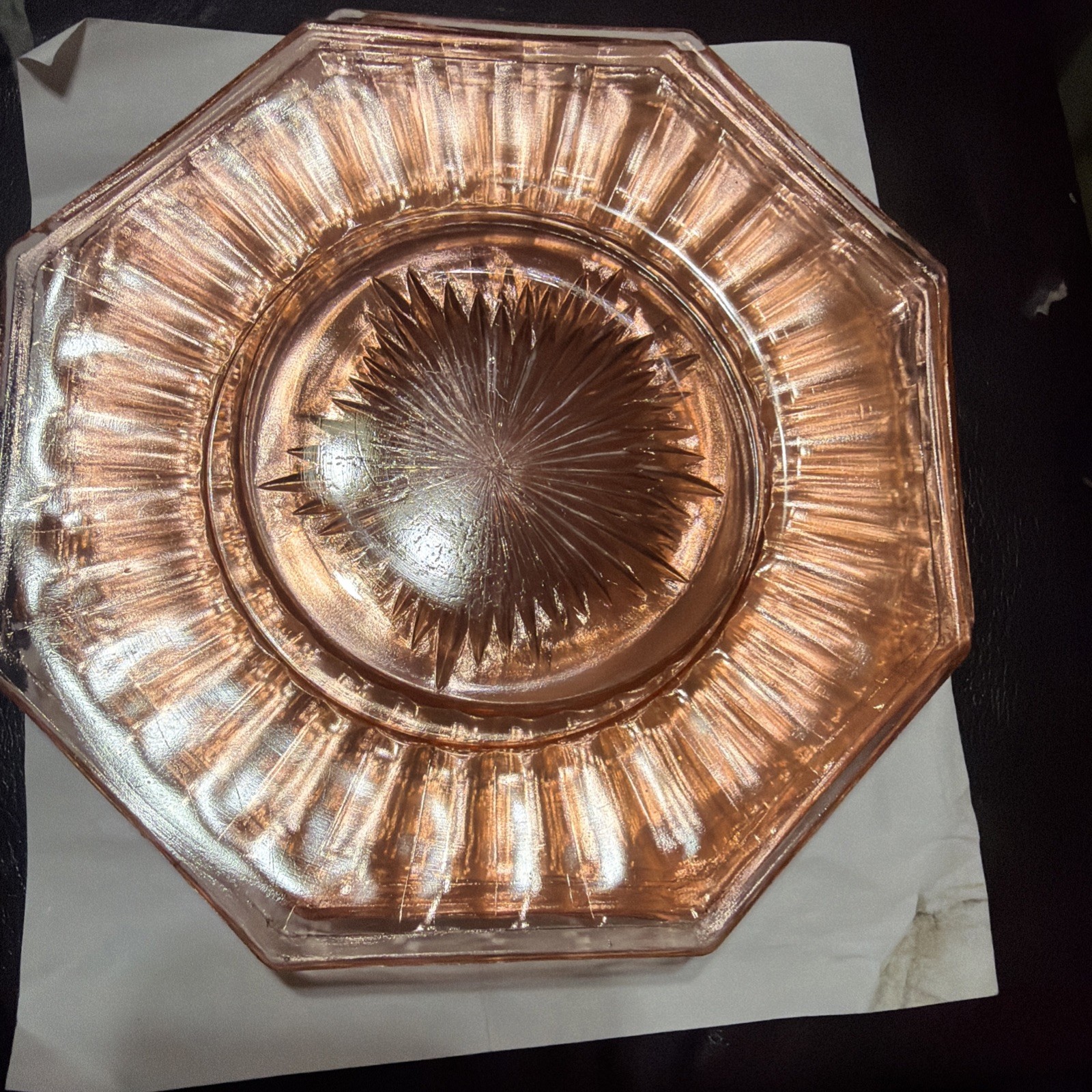 Vtg Pink Depression Glass Octagon Plate 7\ Vtg Pink Depression Glass Octagon Plate 7\