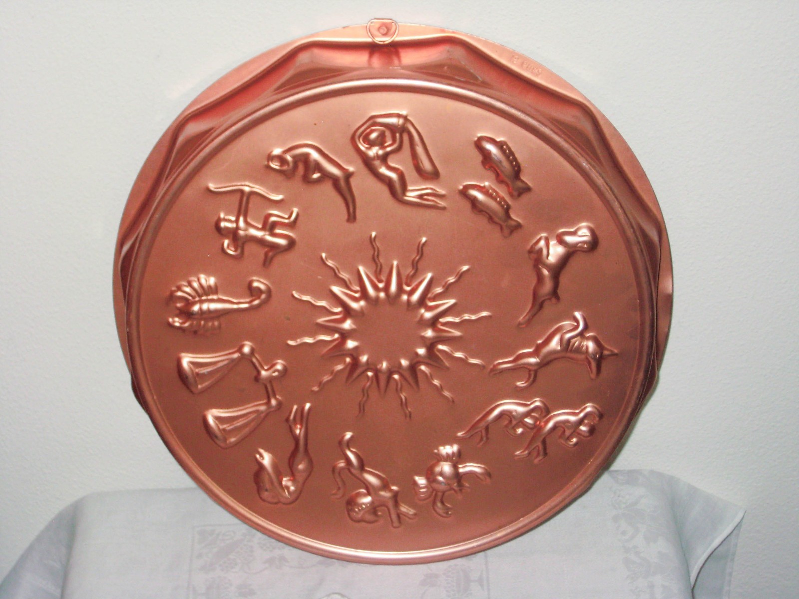 Vintage Copper? Mold Wall Hanging 12 Zodiac Astrological Signs w/Sunburst middle