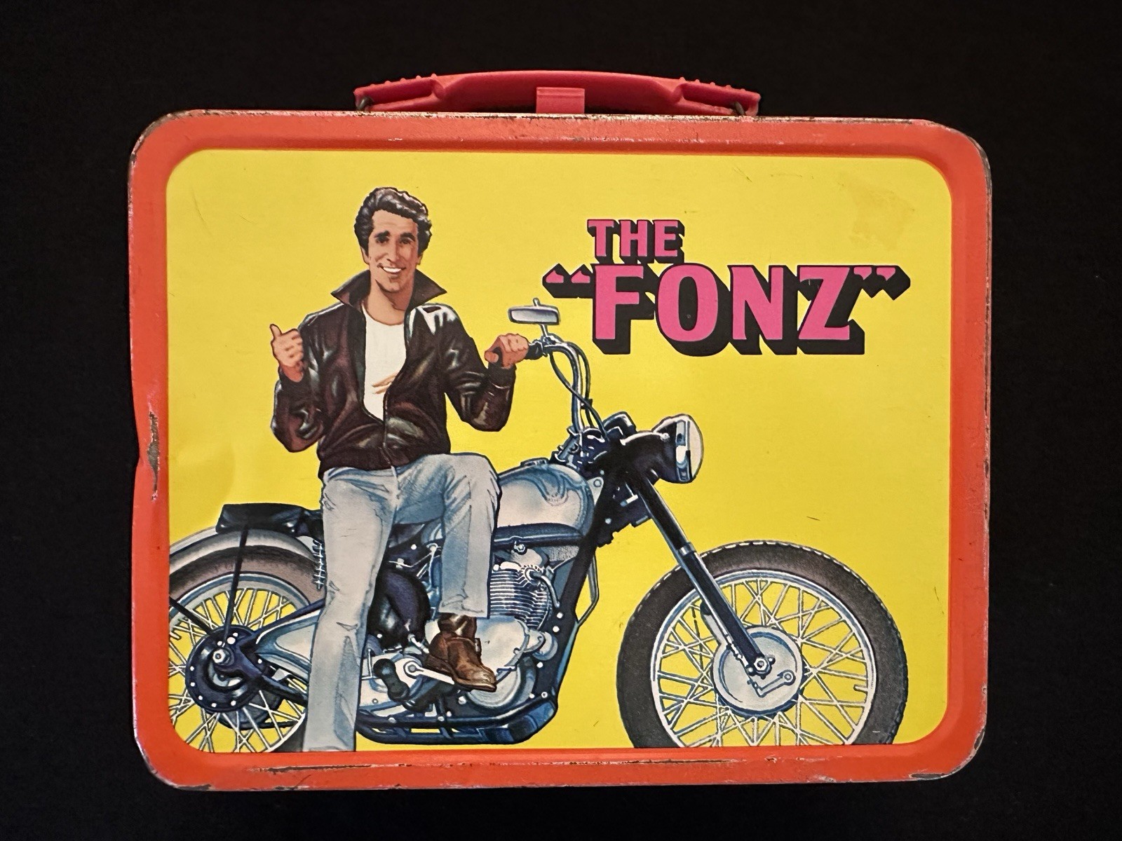 Vintage 1976 Happy Days The Fonz Thermos Metal Lunch Box King Seeley Fonzie Vintage 1976 Happy Days The Fonz Thermos Metal Lunch Box King Seeley Fonzie