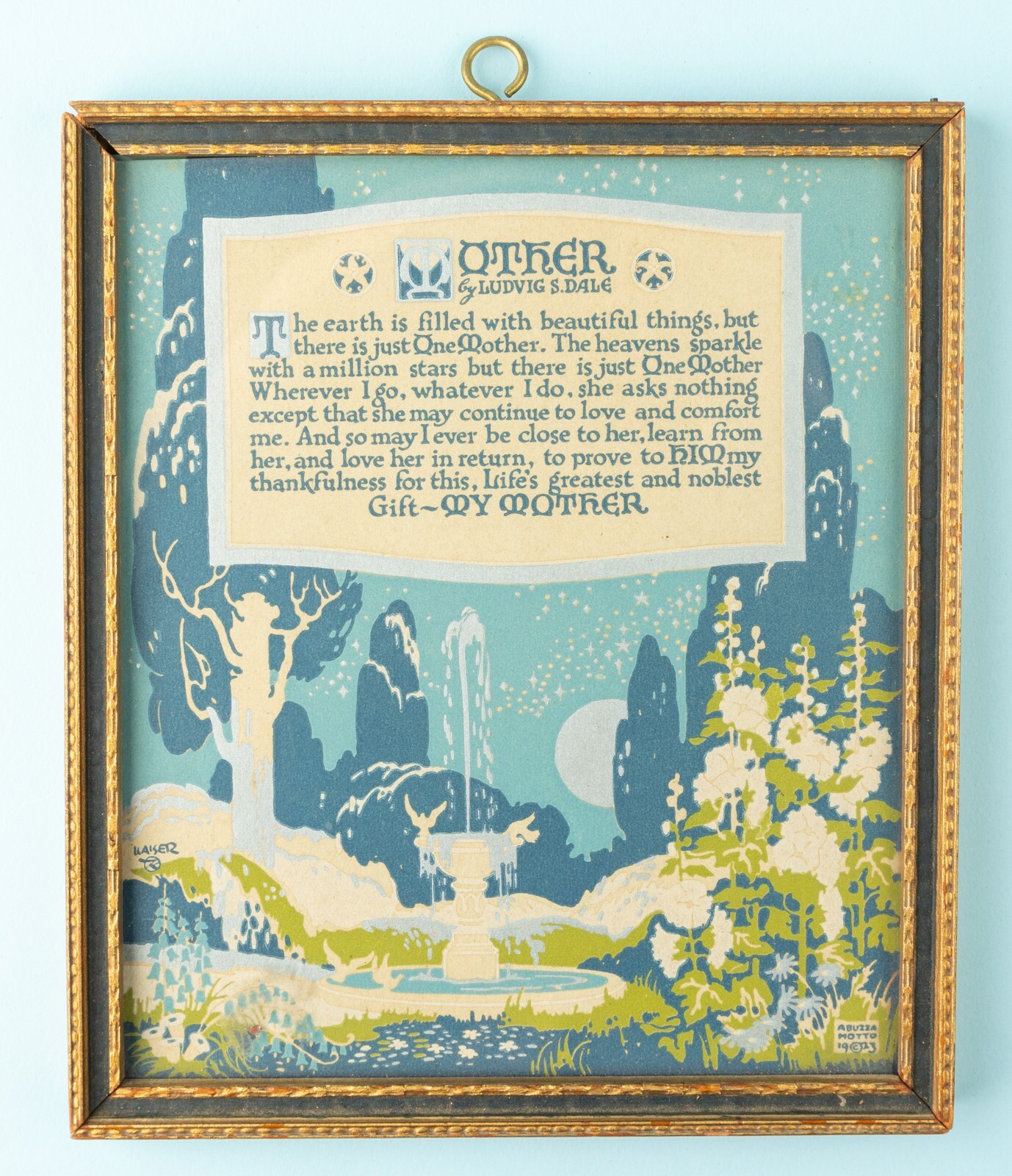 Antique/Vintage Buzza Co. Framed Motto, \'Mother\' Art Deco 1923