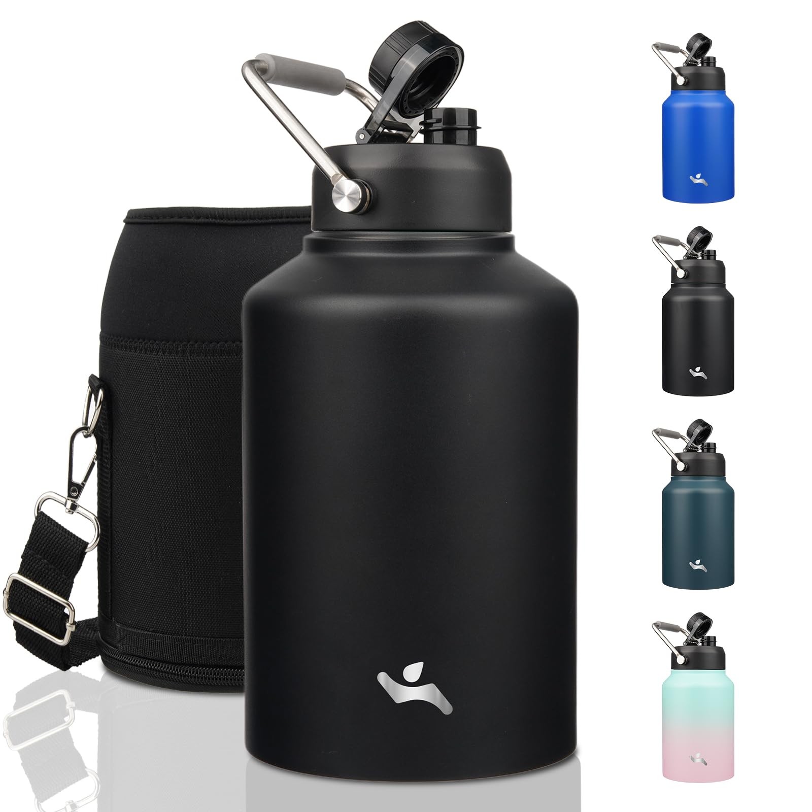 Konokyo 128 oz Insulated Stainless Steel Water Bottle Jug 128 Ounces, Black Konokyo 128 oz Insulated Stainless Steel Water Bottle Jug 128 Ounces, Black