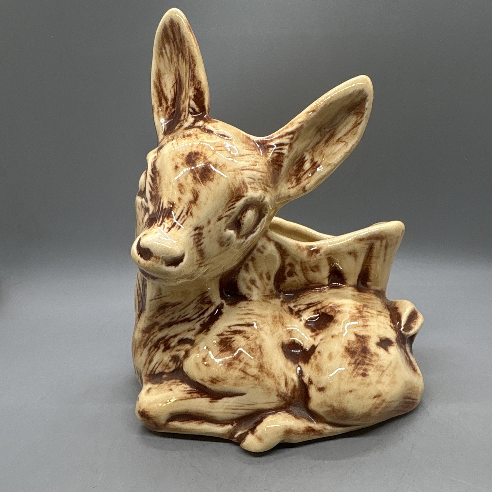 Vintage McCoy Pottery Marked USA Desirable Sitting Brown/Beige Fawn Deer Planter Vintage McCoy Pottery Marked USA Desirable Sitting Brown/Beige Fawn Deer Planter