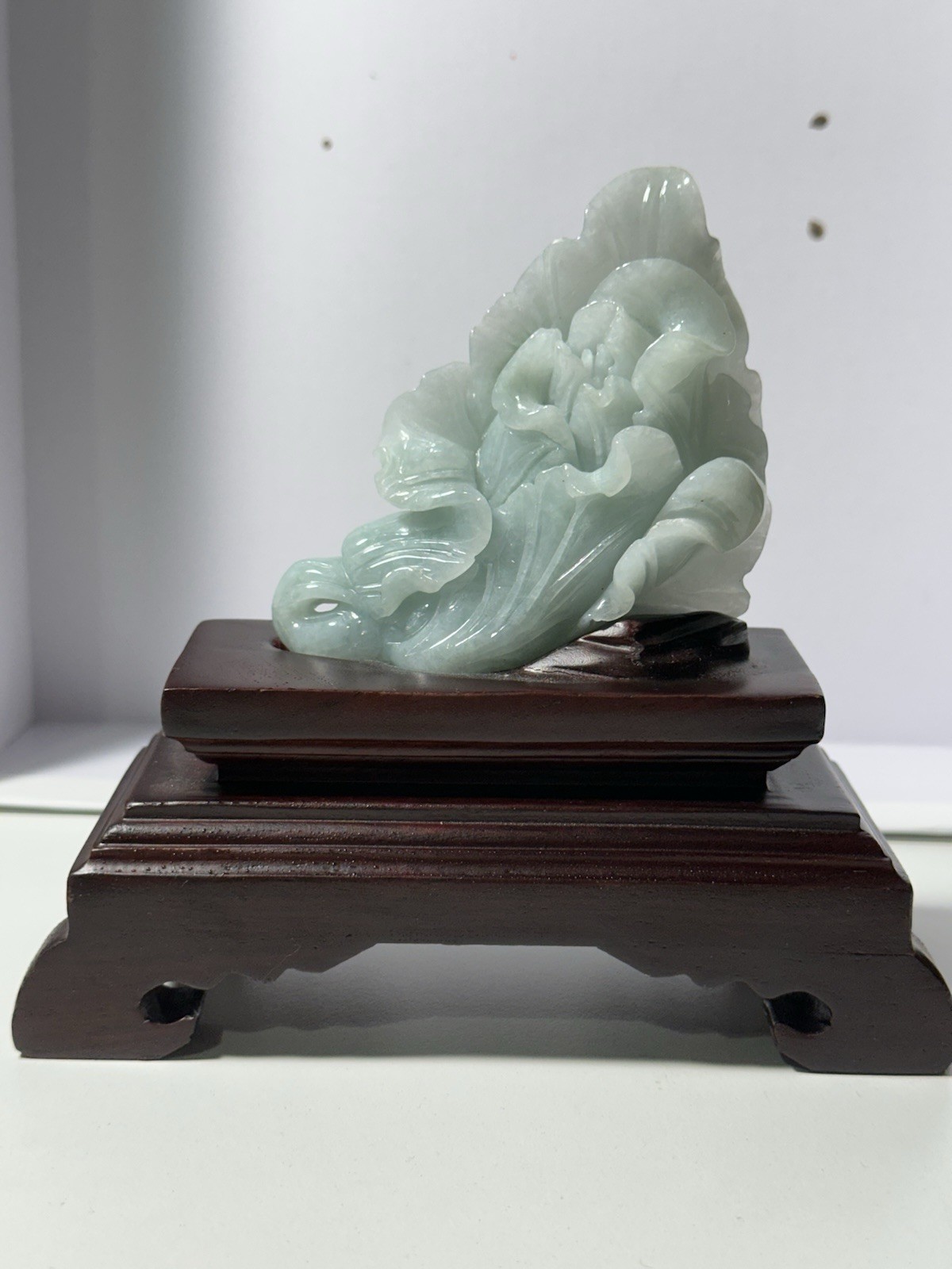 198g Rare Chinese Natural Jade Hand Carving Wealth Chinese cabbage+stand