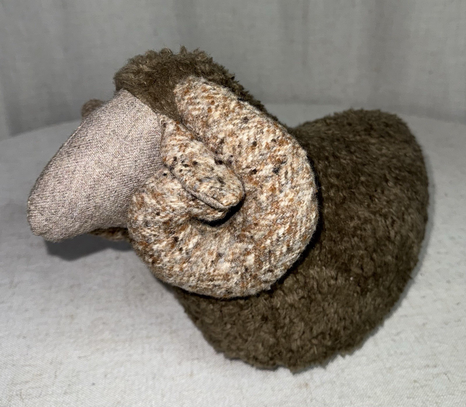 Vintage Polish Folk Art Primitive Wool Sheep Ram Figural Door Stop Handmade