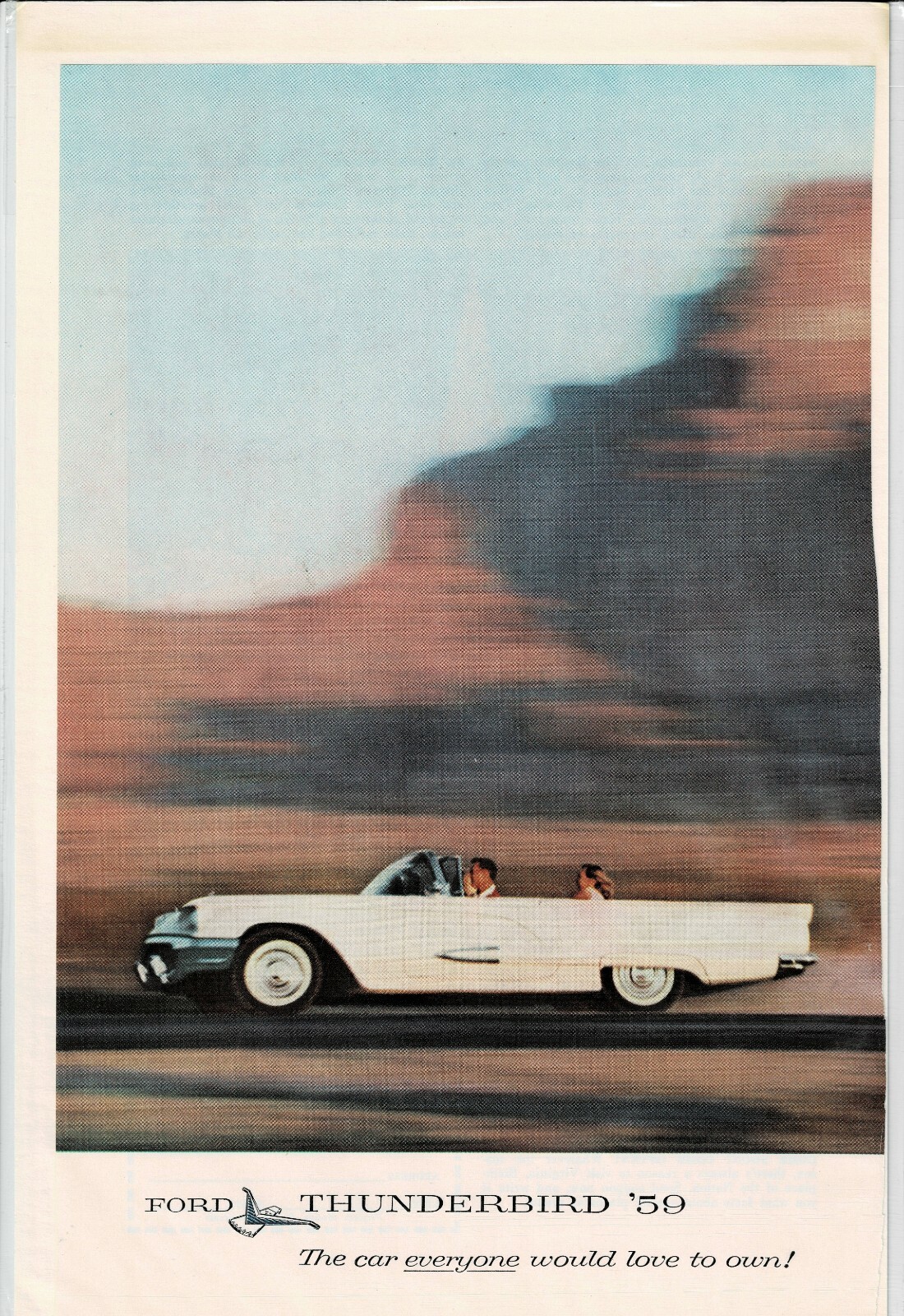 Vtg 1959 FORD THUNDERBIRD 59 White Convertable Racing thru Red Desrert Print Ad Vtg 1959 FORD THUNDERBIRD 59 White Convertable Racing thru Red Desrert Print Ad