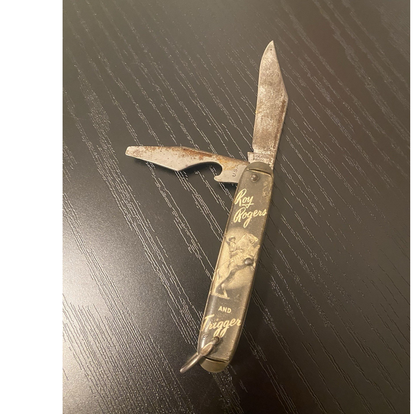 Vintage Colonial Prov RI Roy Rogers & Trigger Pocket Knife Bottle Opener USA Vintage Colonial Prov RI Roy Rogers & Trigger Pocket Knife Bottle Opener USA