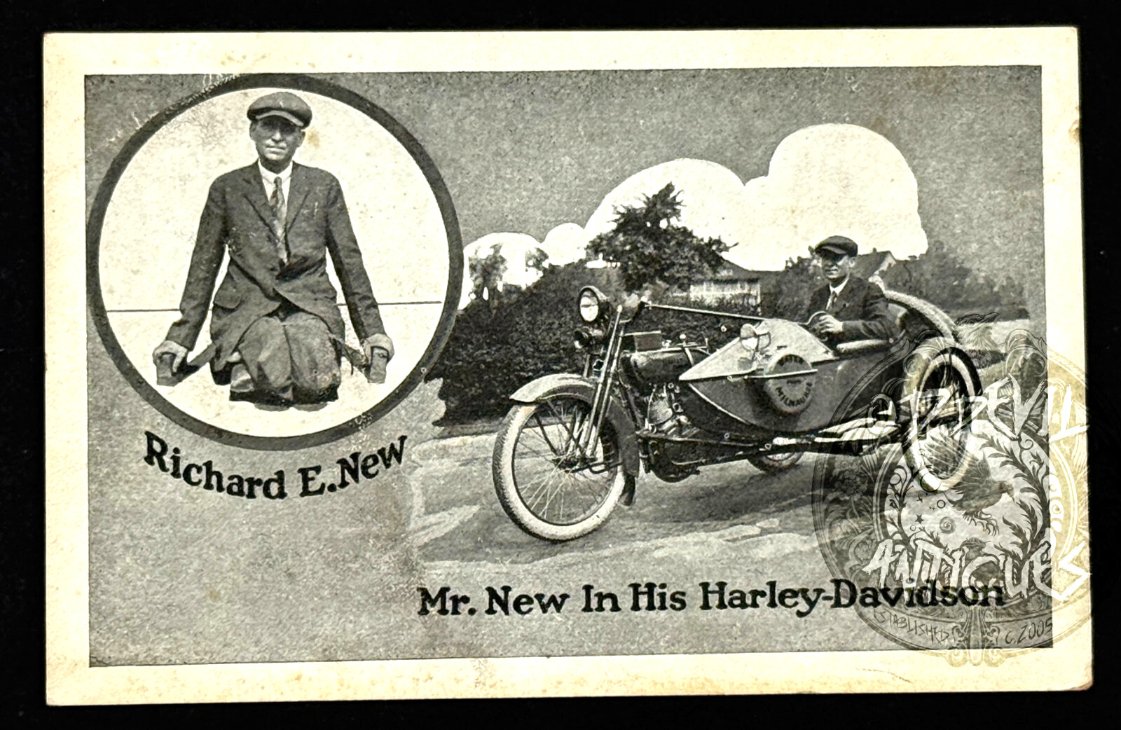 RARE 10s Richard E New Harley Davidson Motorcycle circus sideshow postcard RARE 10s Richard E New Harley Davidson Motorcycle circus sideshow postcard