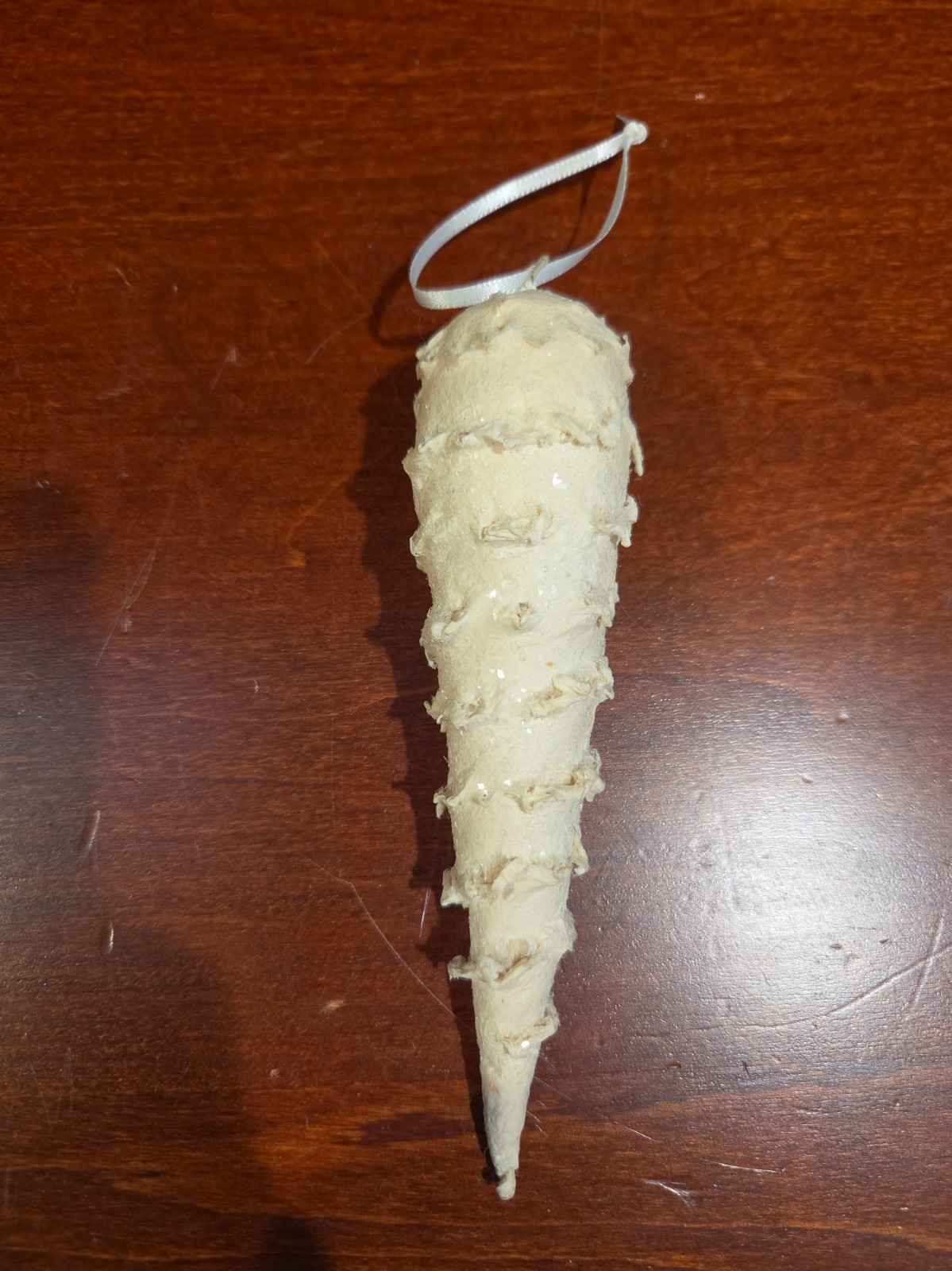 Antique German Spun Cotton Icicle Christmas Ornament Rare Large 6” Mica Watte