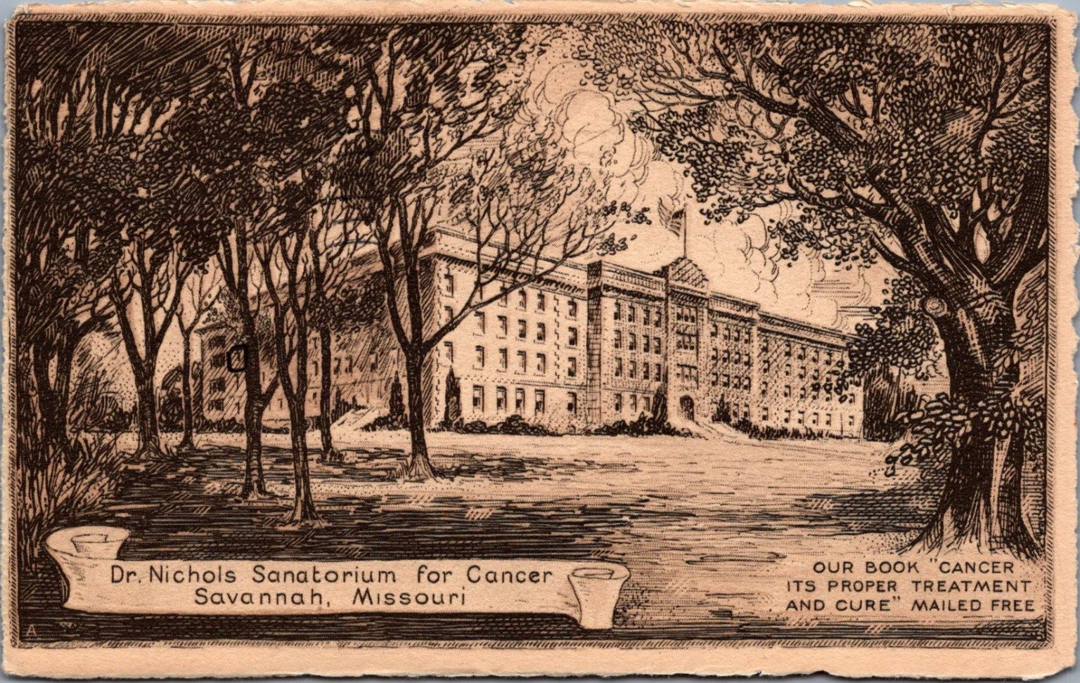1936 Dr. Nichols Sanatorium Cancer Hospital Savannah Missouri Postcard 1936 Dr. Nichols Sanatorium Cancer Hospital Savannah Missouri Postcard