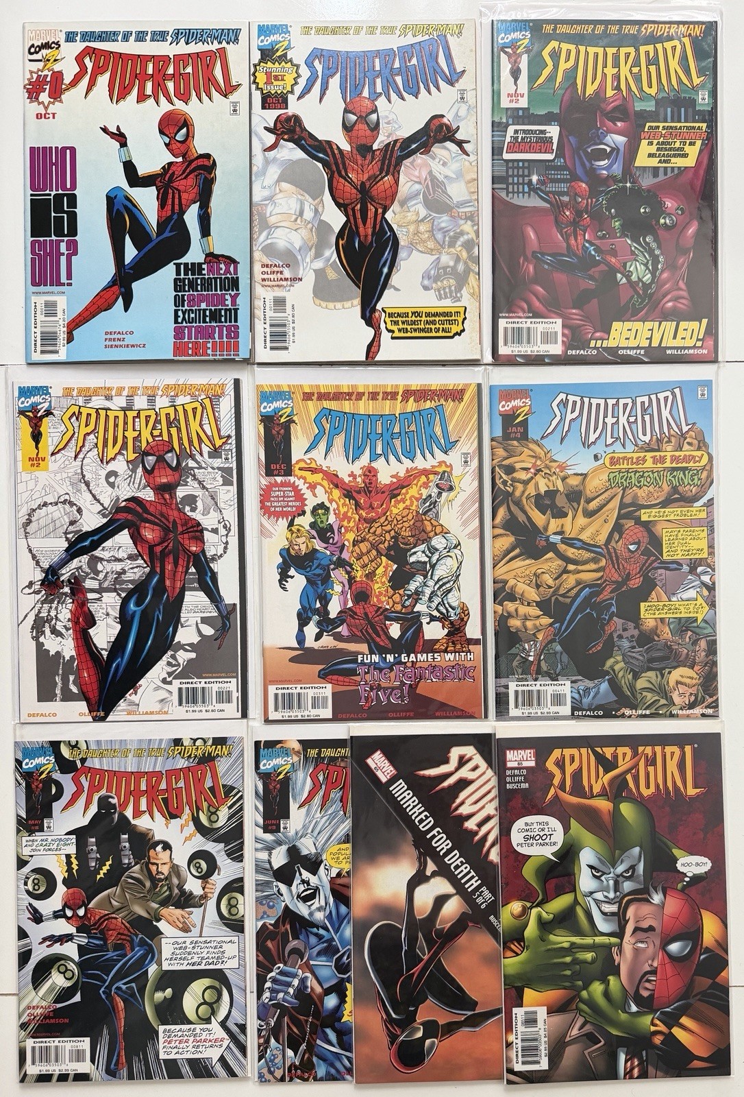 Spider-Girl Vol 1 #0 1 2 Variant 3 4 8 9 65 85 1998 10x Lot Spider-Girl Vol 1 #0 1 2 Variant 3 4 8 9 65 85 1998 10x Lot