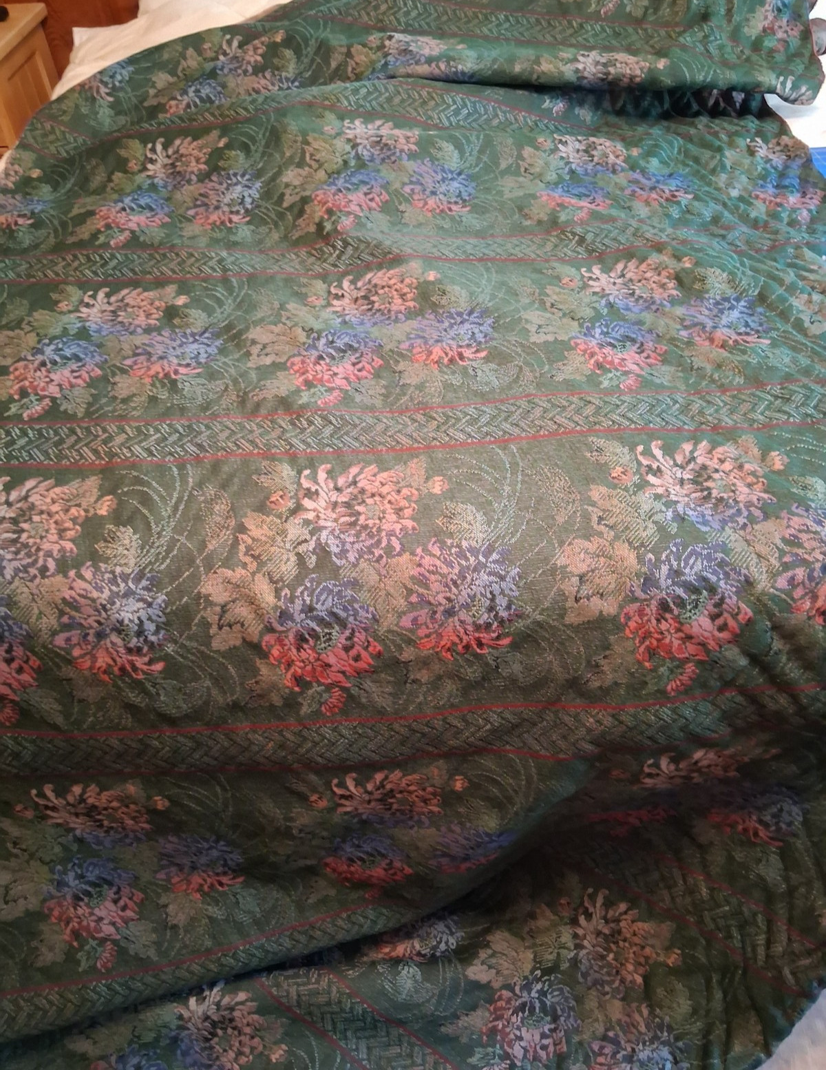 Vintage Green Wine Blue Floral Stripe Tapestry Upholstery Fabric 55\