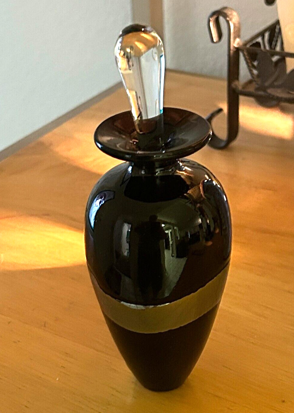 Robert Held Signed Art Glass Perfume Bottle Black w/ Stopper Canada 6.5\ Robert Held Signed Art Glass Perfume Bottle Black w/ Stopper Canada 6.5\