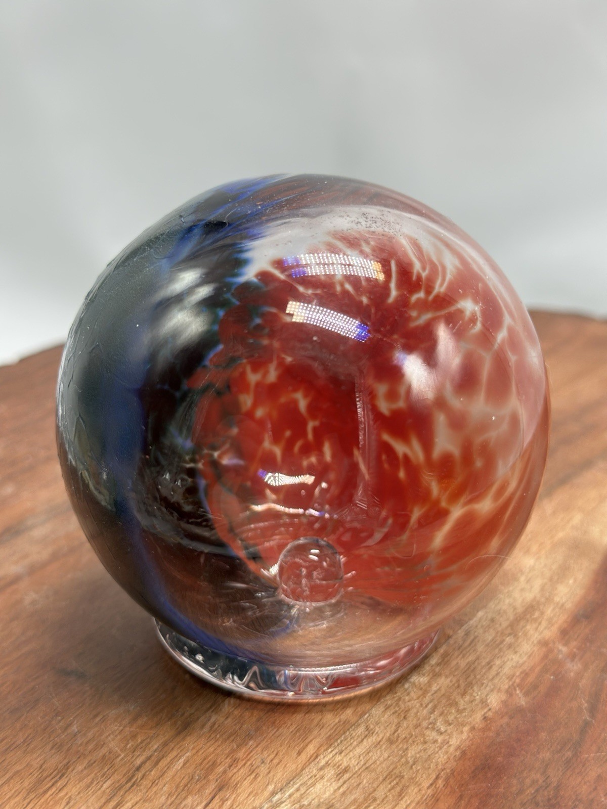 Art Fused Glass Sphere Hand Blown Paperweight Orb With Flat Base Bottom