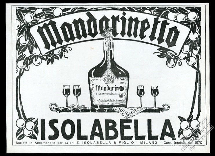 1923 Mandarinetto liqueur bottle and glasses art Italian vintage print ad