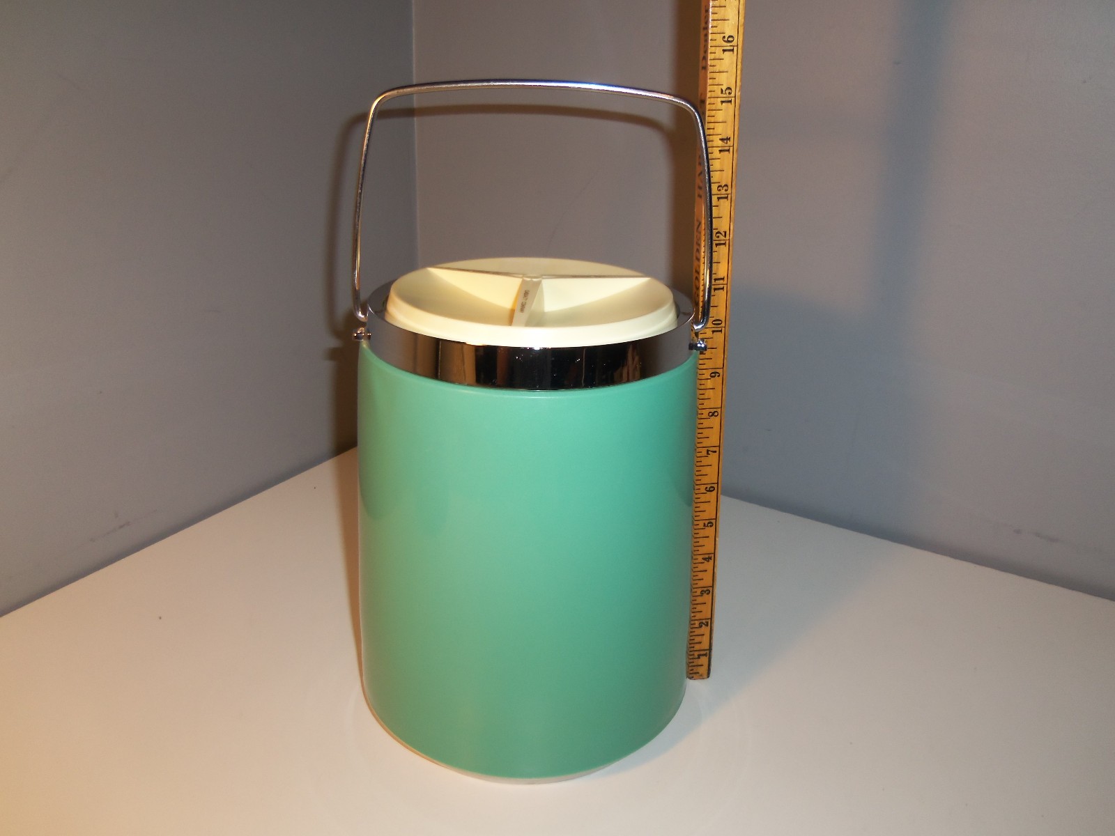 VTG Retro Mid Century Turquoise Atomic Ice Bucket Chrome Allied Mutual, Iowa