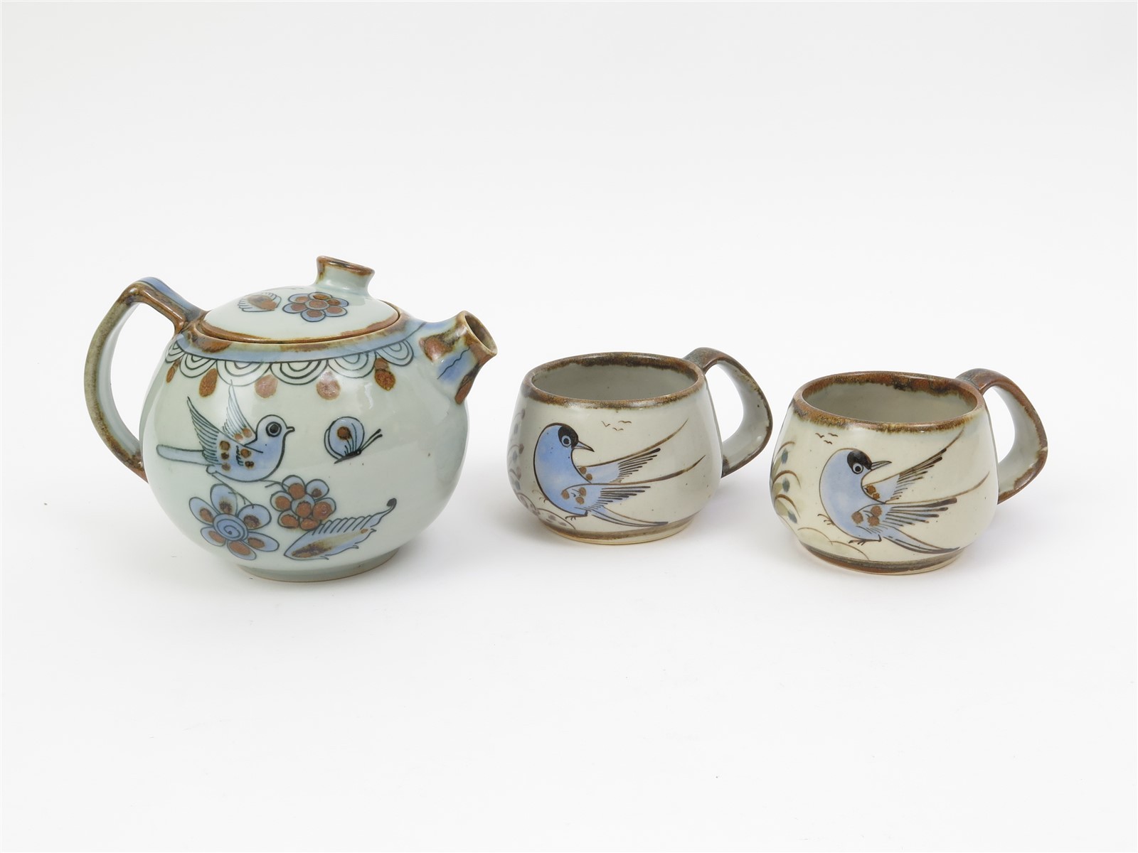 Ken Edwards Tonala Mexican Pottery El Palomar Teapot with 2 Teacups Ken Edwards Tonala Mexican Pottery El Palomar Teapot with 2 Teacups