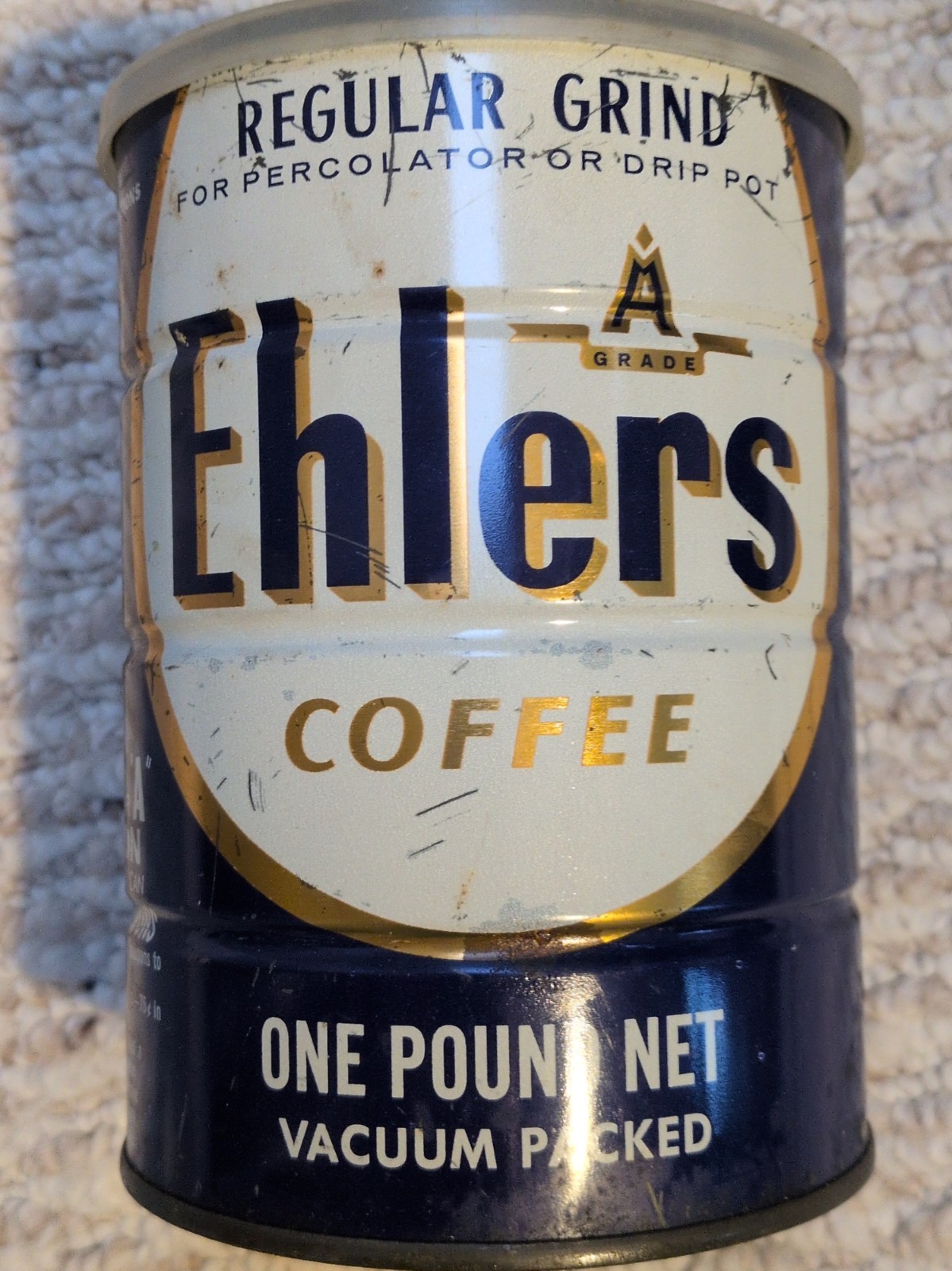 Vintage 1958 Ehlers 1 lb Empty Coffee Can Regular Grind Vintage 1958 Ehlers 1 lb Empty Coffee Can Regular Grind