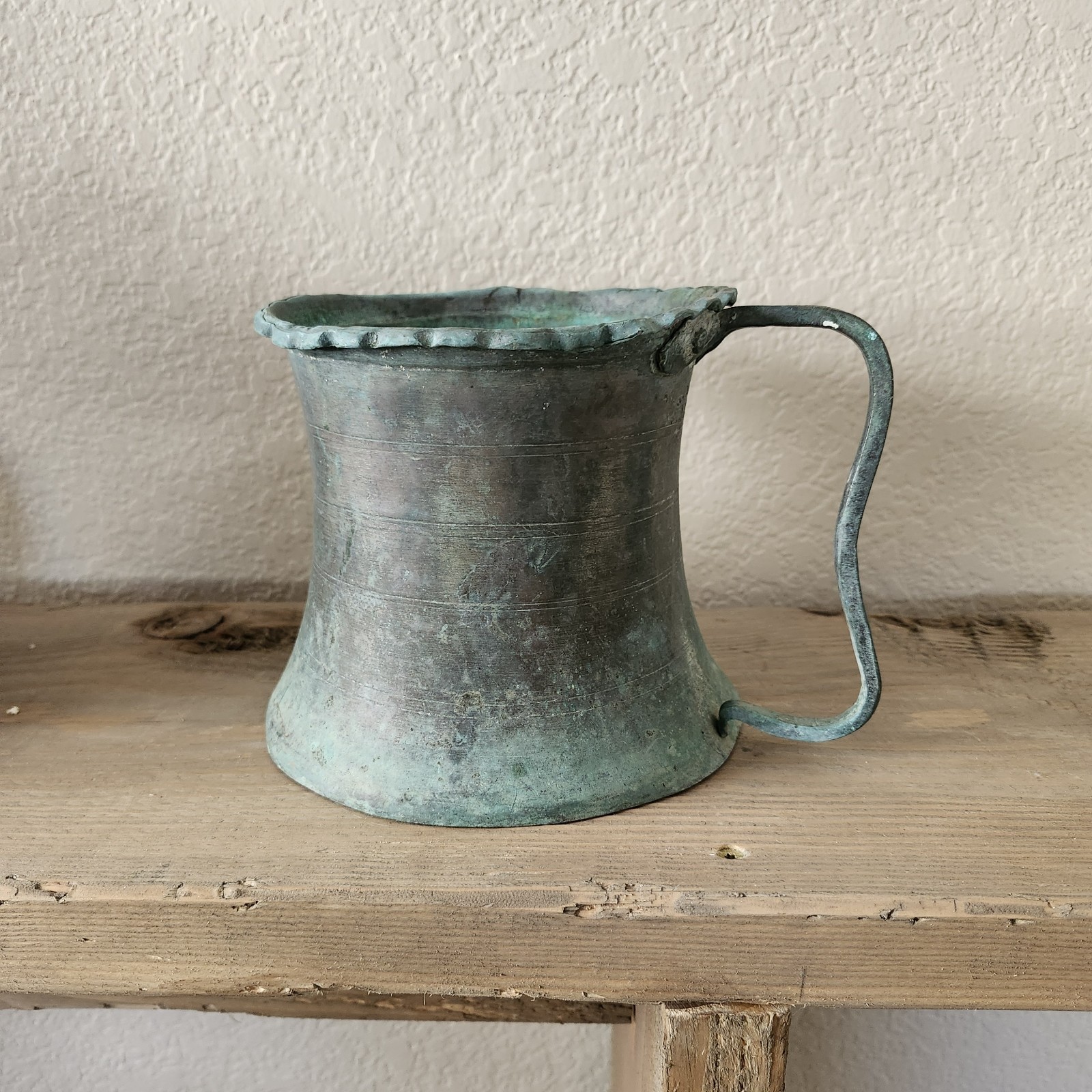 Antique Primitive French 18th Century Hand Hammered Bronze Copper Pitcher Vase Antique Primitive French 18th Century Hand Hammered Bronze Copper Pitcher Vase