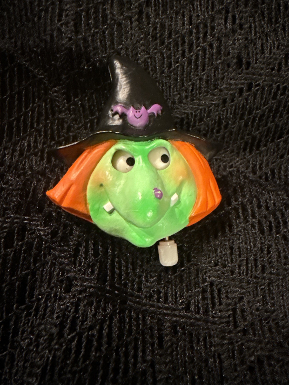 Vintage Hallmark Lapel Pin Halloween Wind Up Witch Eyes Move Brooch Working