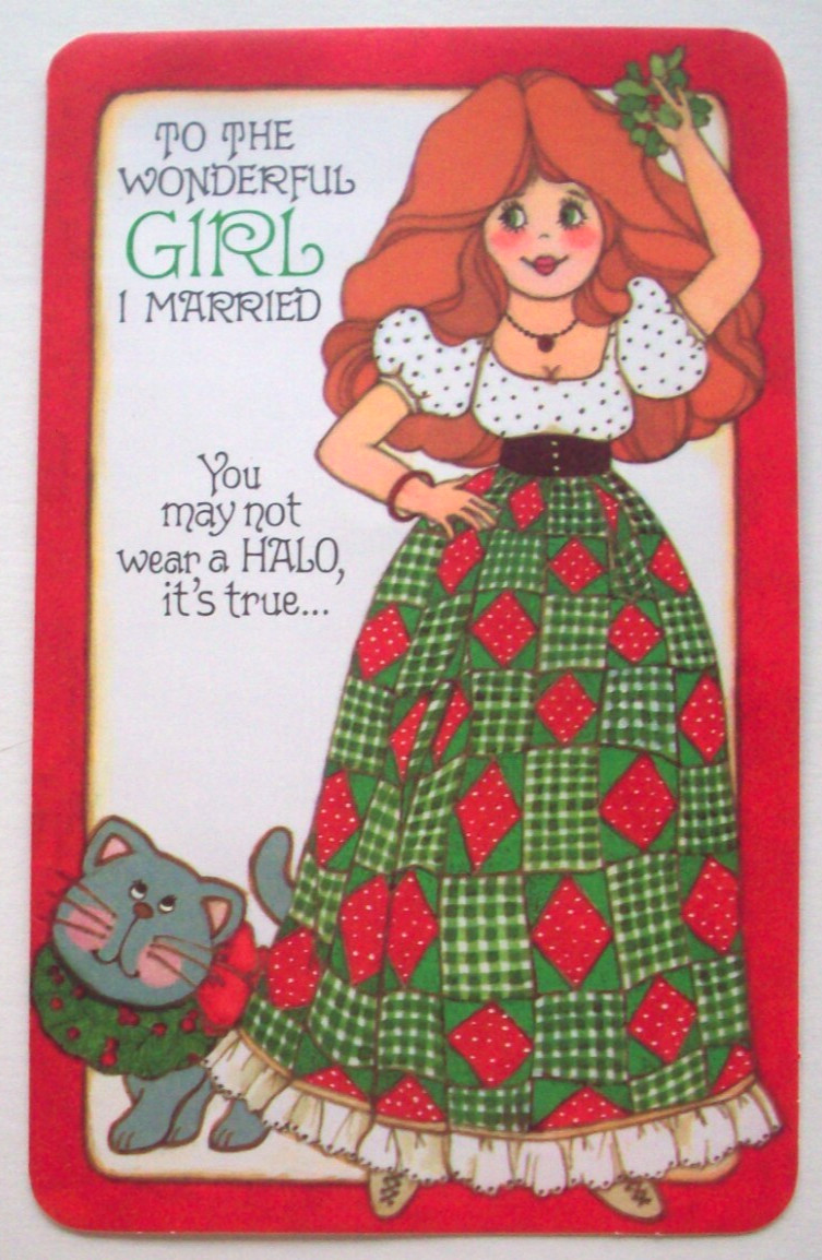 Marriage is Heaven To Wife vintage Christmas greeting card *TT20