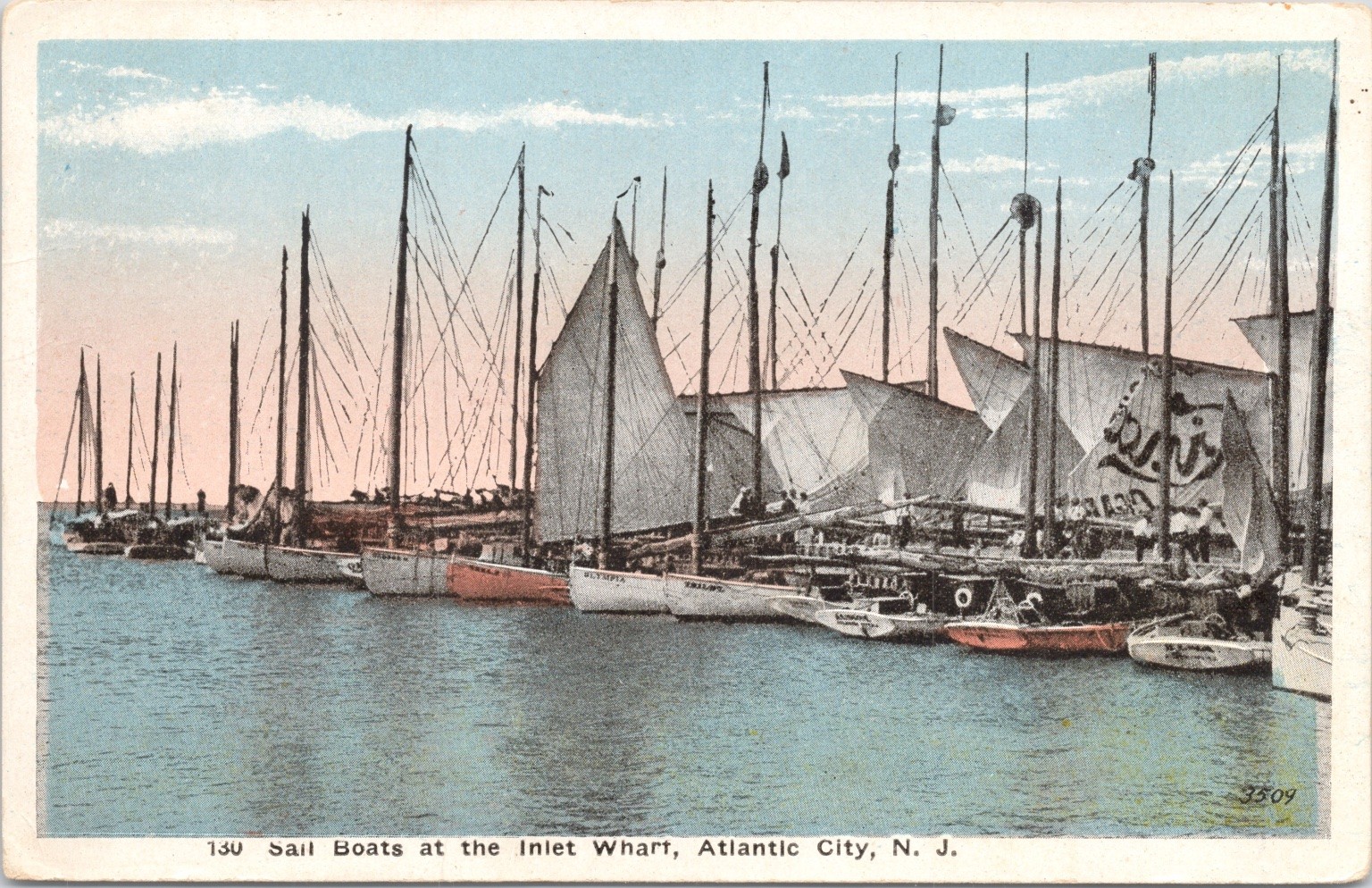 Atlantic City NJ Inlet Wharf Sailboats White Border Vintage Postcard Atlantic City NJ Inlet Wharf Sailboats White Border Vintage Postcard