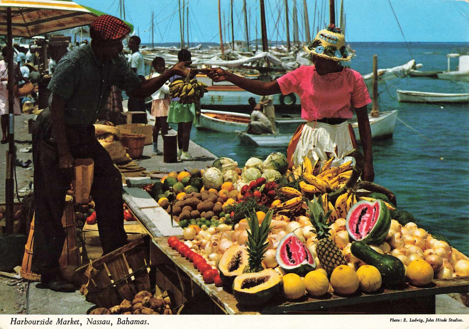 Postcard Vintage Harbourside Market Nassau Bahamas 1970s Postcard Vintage Harbourside Market Nassau Bahamas 1970s