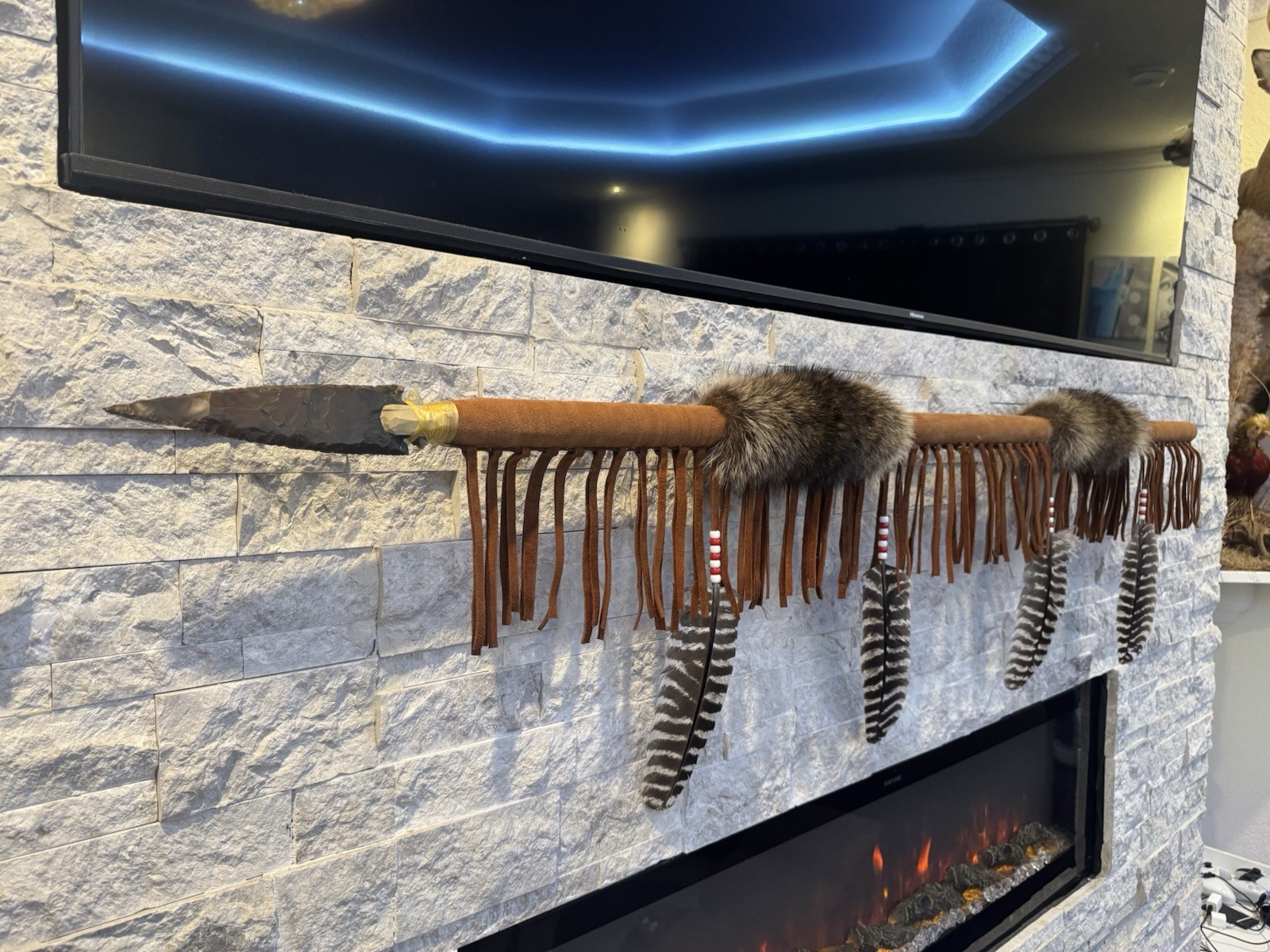 Hand Made Native American Indian Cherokee Raccoon Spear By Enrolled Member 60”