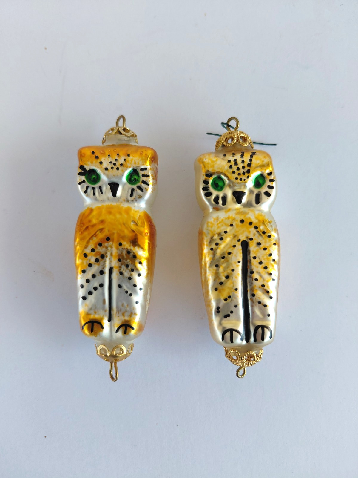 Vintage Snow Owl Gold Blown Glass Christmas Ornament 2.5
