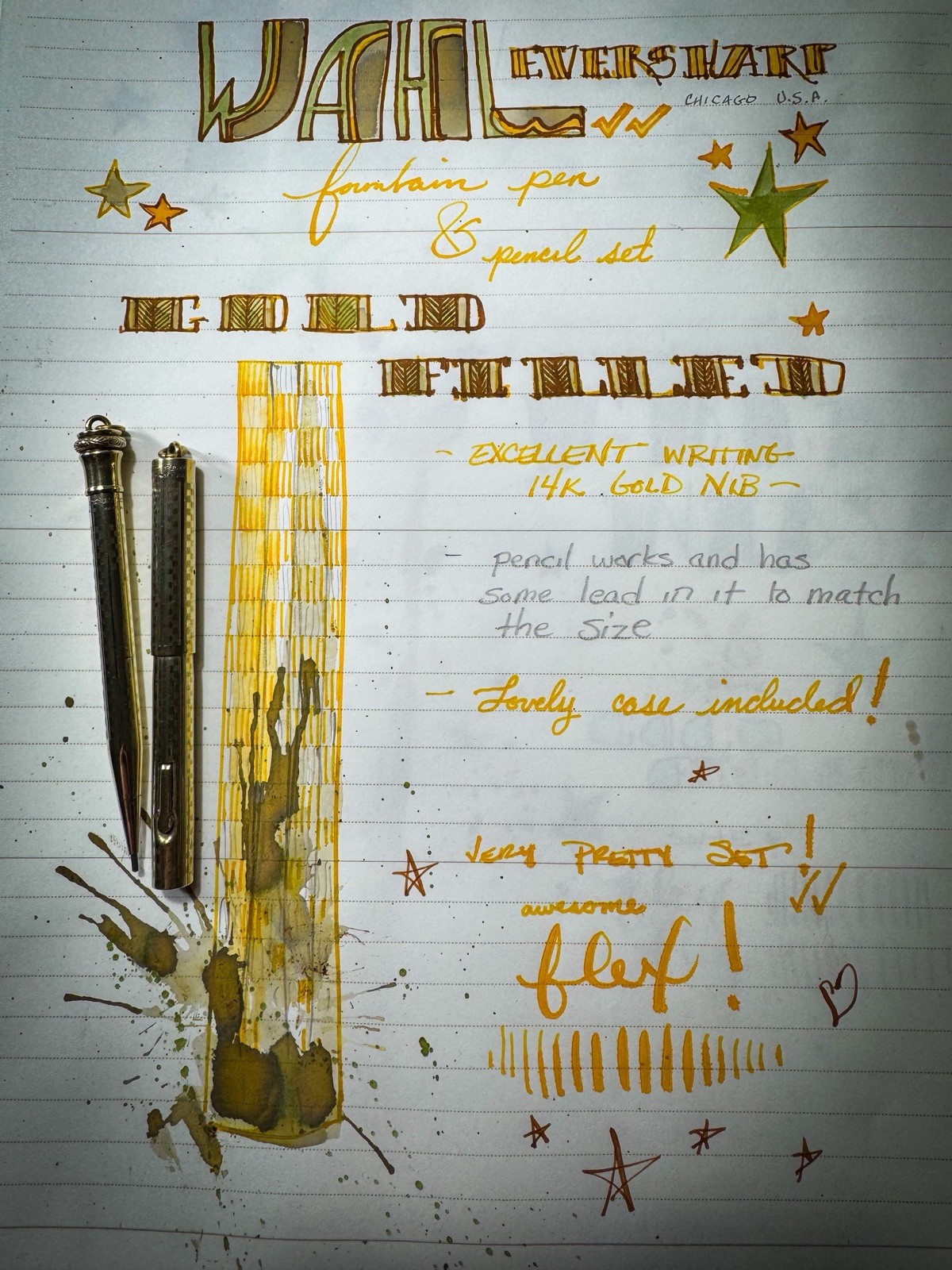 Vintage 14k Fountain Pen And Pencil Set - Flex Nib Vintage 14k Fountain Pen And Pencil Set - Flex Nib
