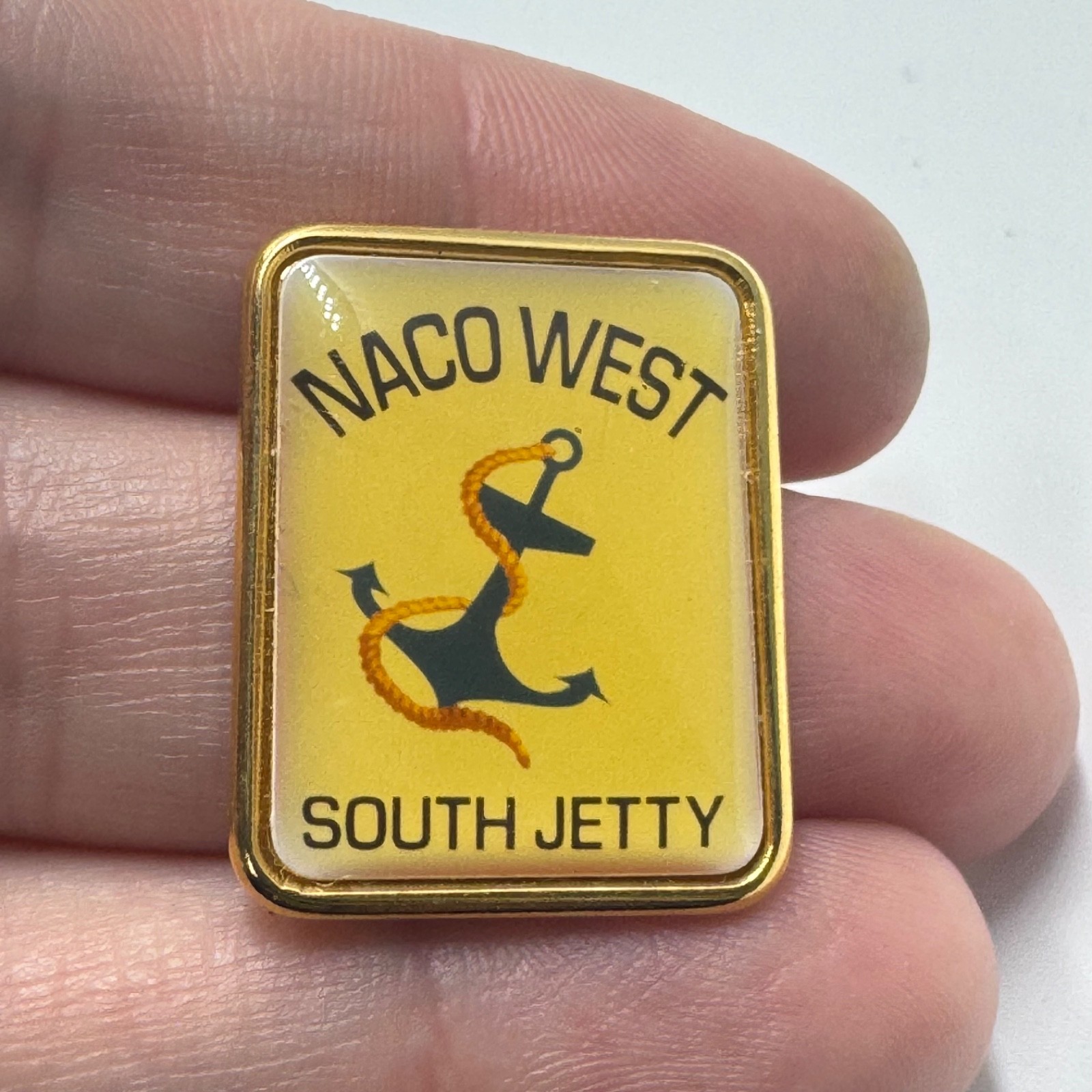Naco West South Jetty Anchor Logo Lapel Pin Gold Tone Oregon Souvenir Vintage