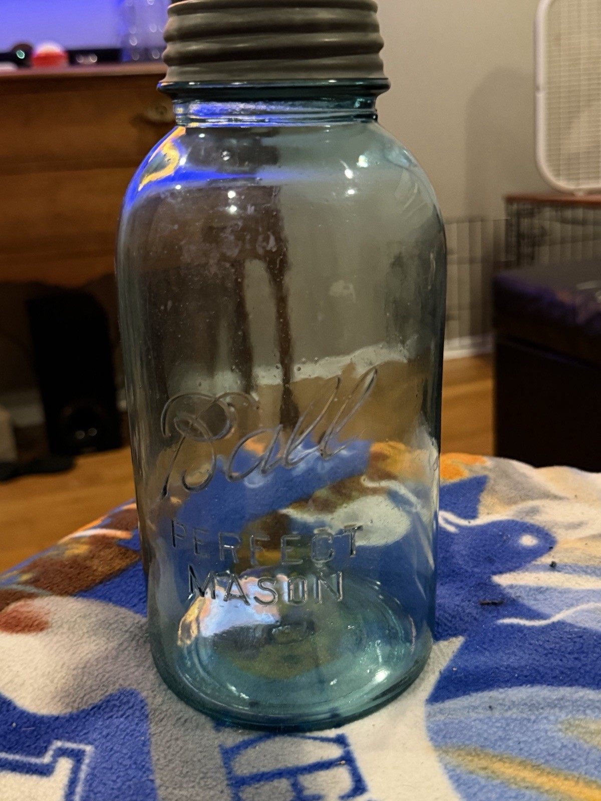 Rare 1923-1933 Antique Blue Aqua Ball Perfect Mason jar With Lid